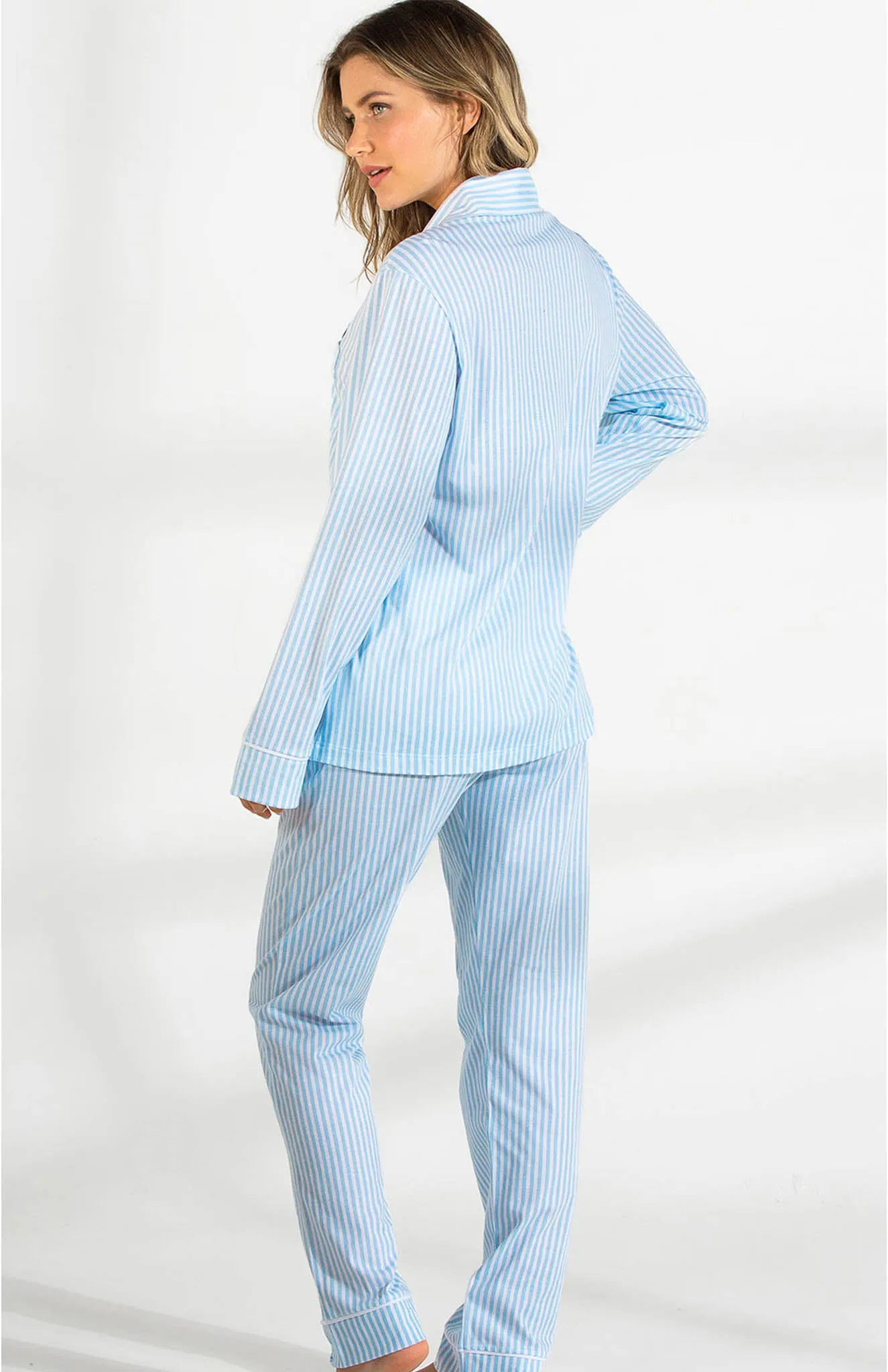 Blue Hearts | Blue Cotton Stripes Loungewear Set For Couples