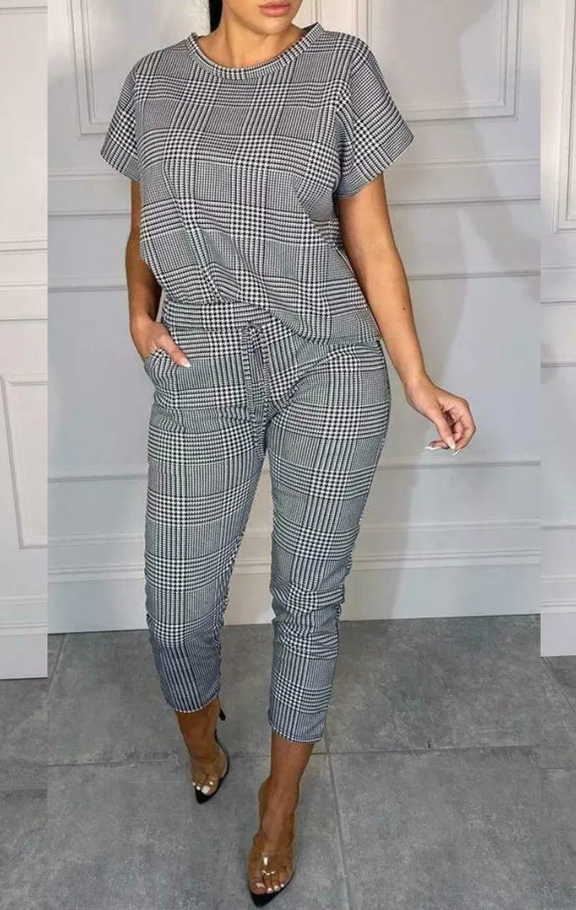Boxy Check Print Jogger Top LoungeWear
