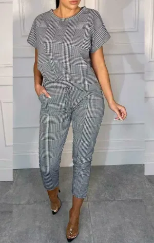 Boxy Check Print Jogger Top LoungeWear