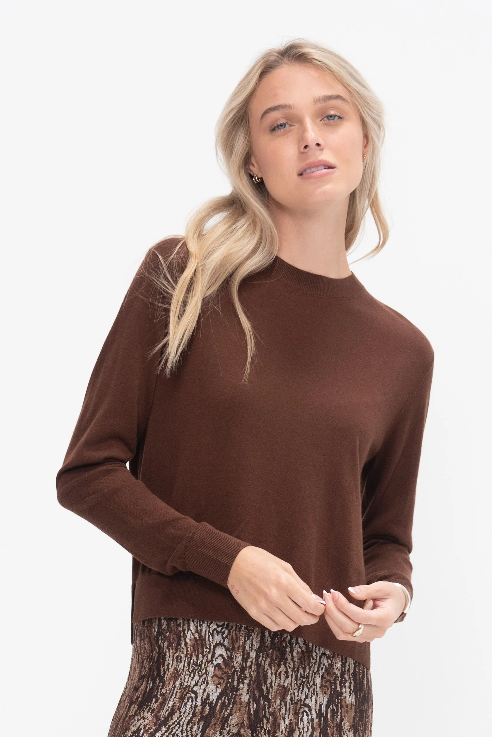 Boxy Crewneck Sweater, Espresso