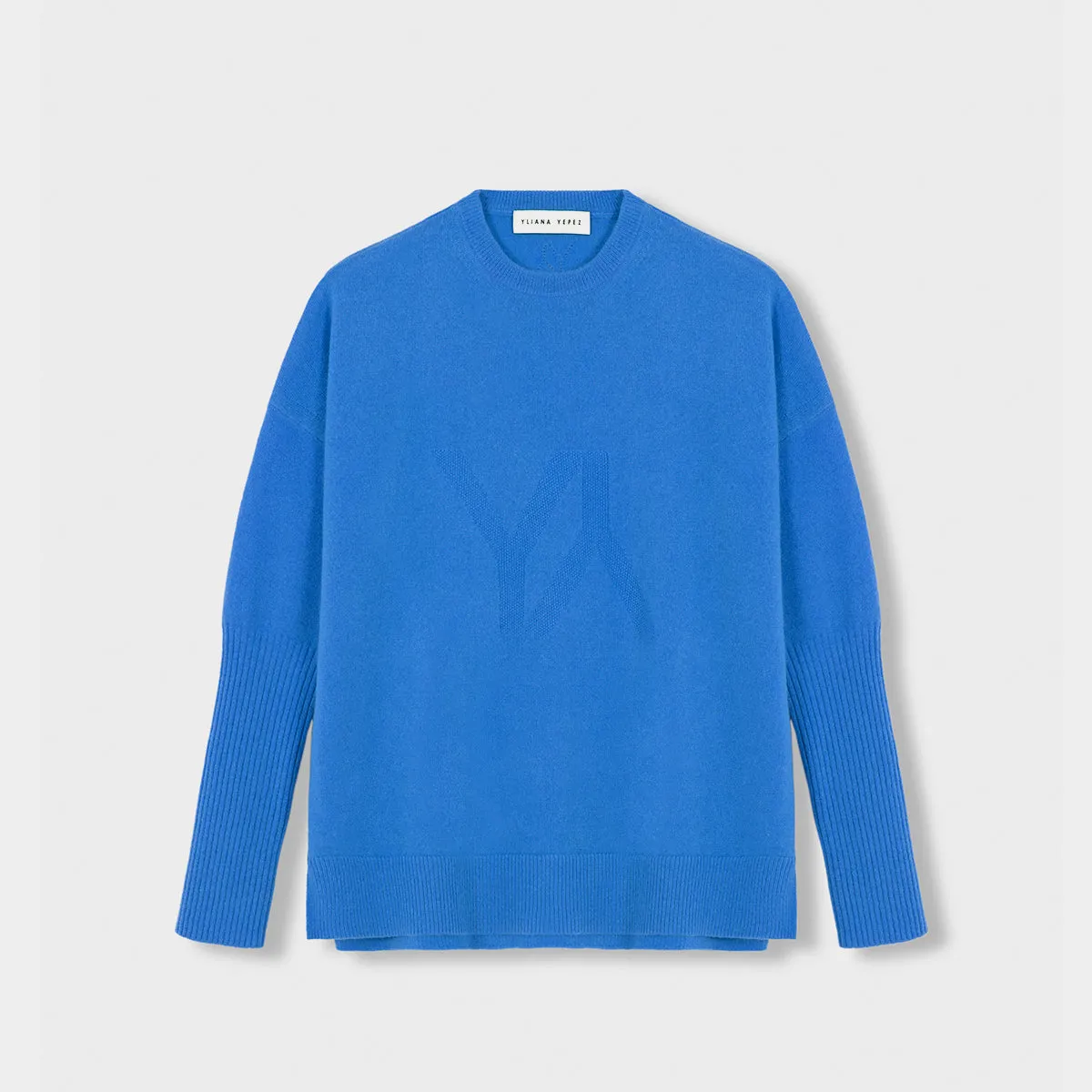 Boxy sweater Cashmere blue with YY logo