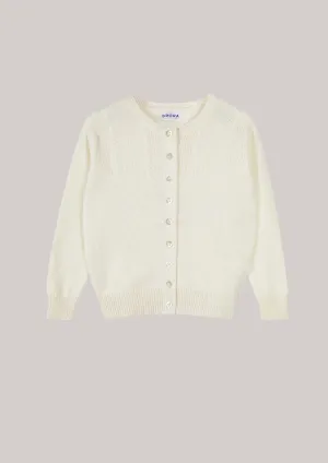 Brora Cashmere Round Neck Cardigan  - White