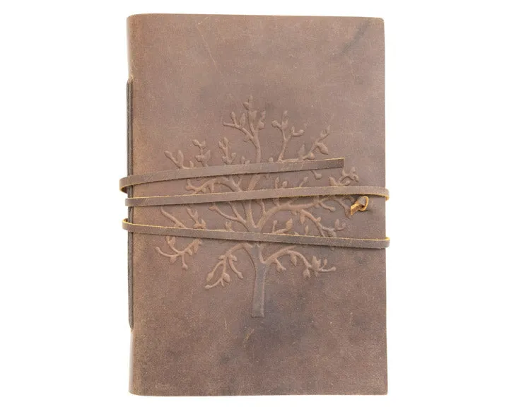 Brown leather journal with handmade paper
