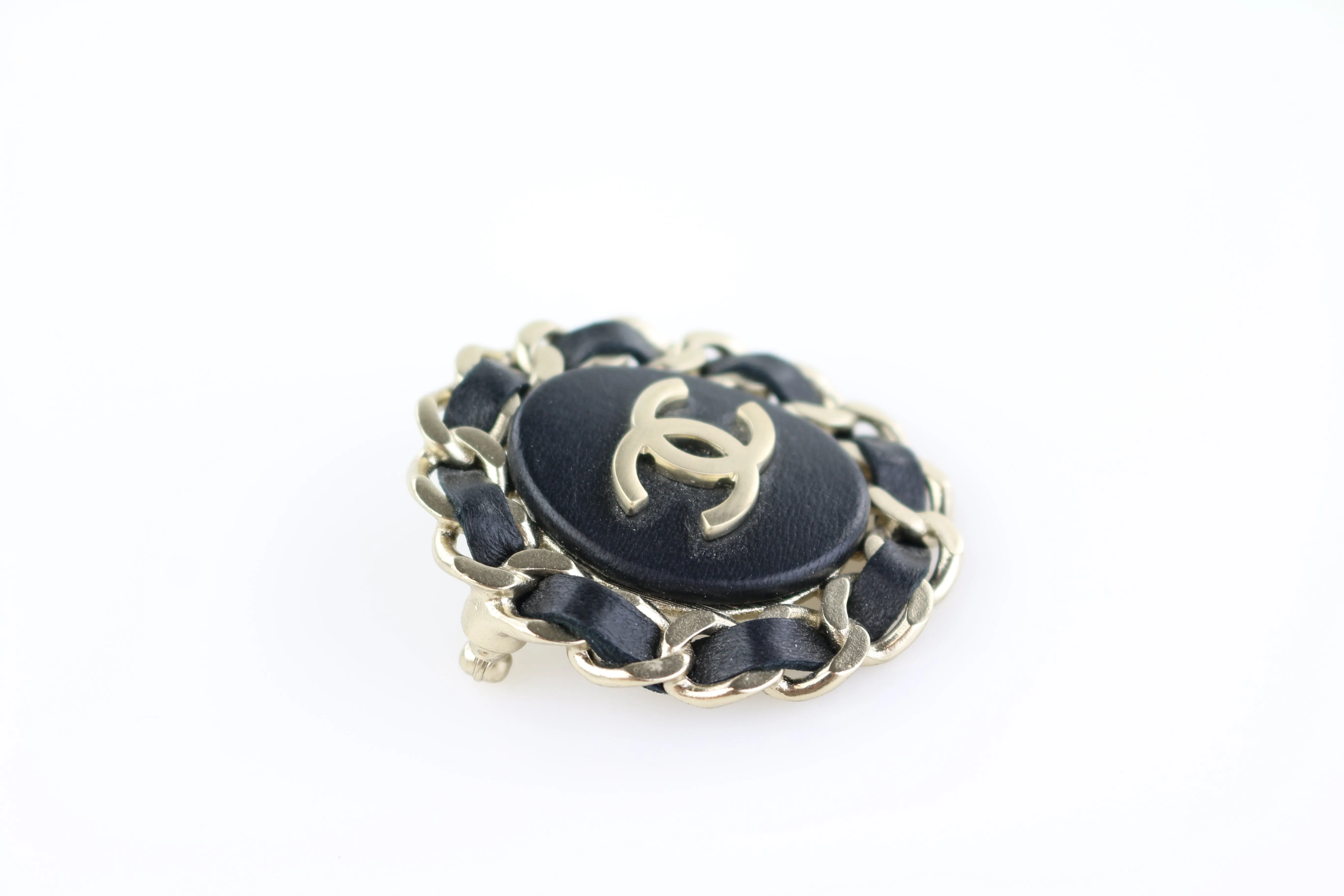 Brushed Gold/Leather Brooch