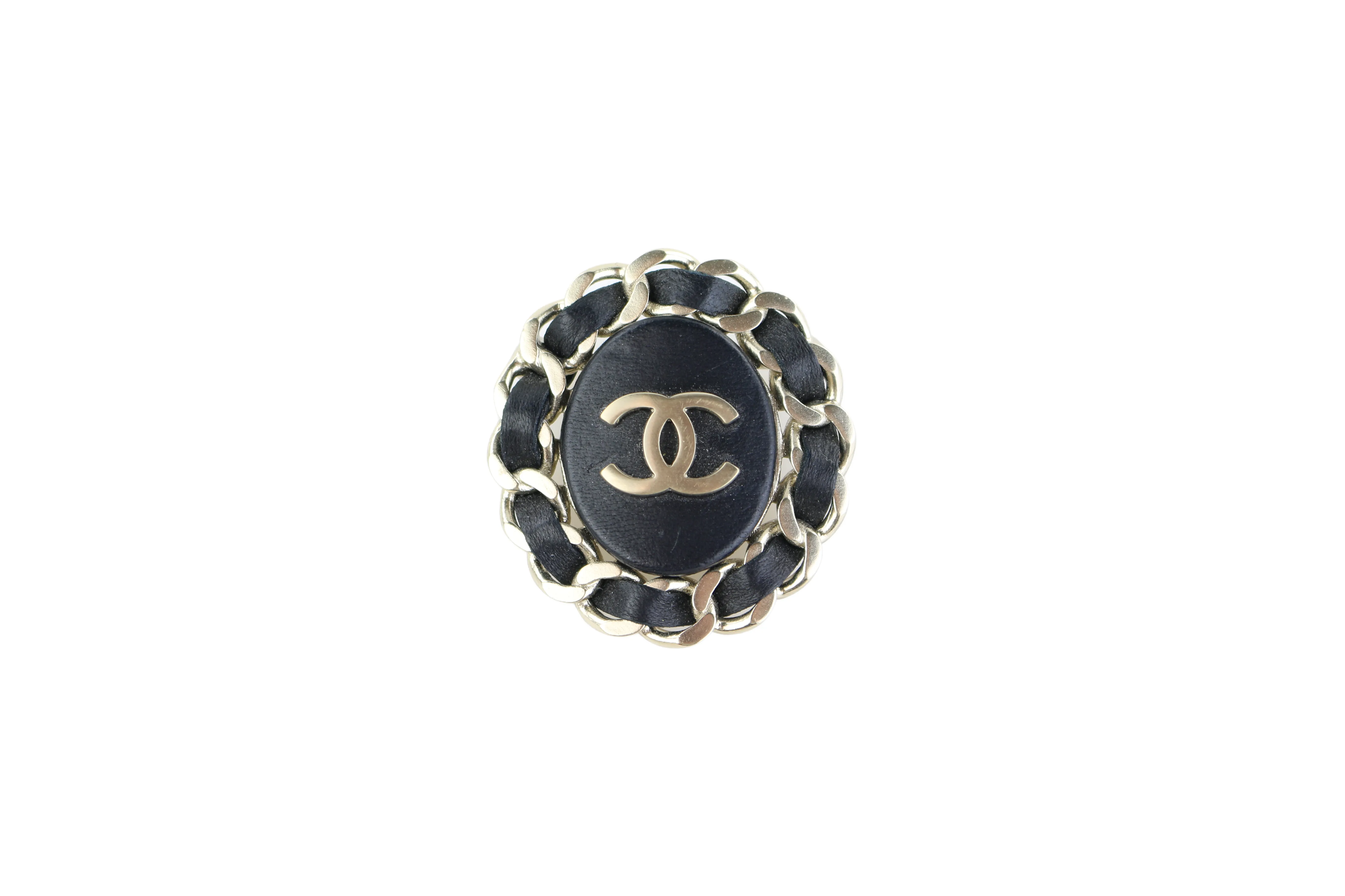 Brushed Gold/Leather Brooch
