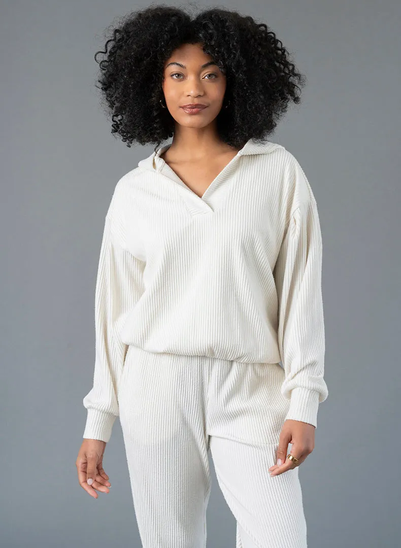 Brushed Rib Pleat Sleeve Hoodie