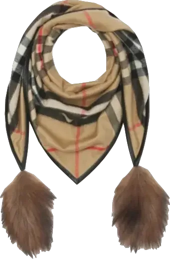 Burberry Beige 100% Cashmere Classic Check Scarf /Cape Leather Trim