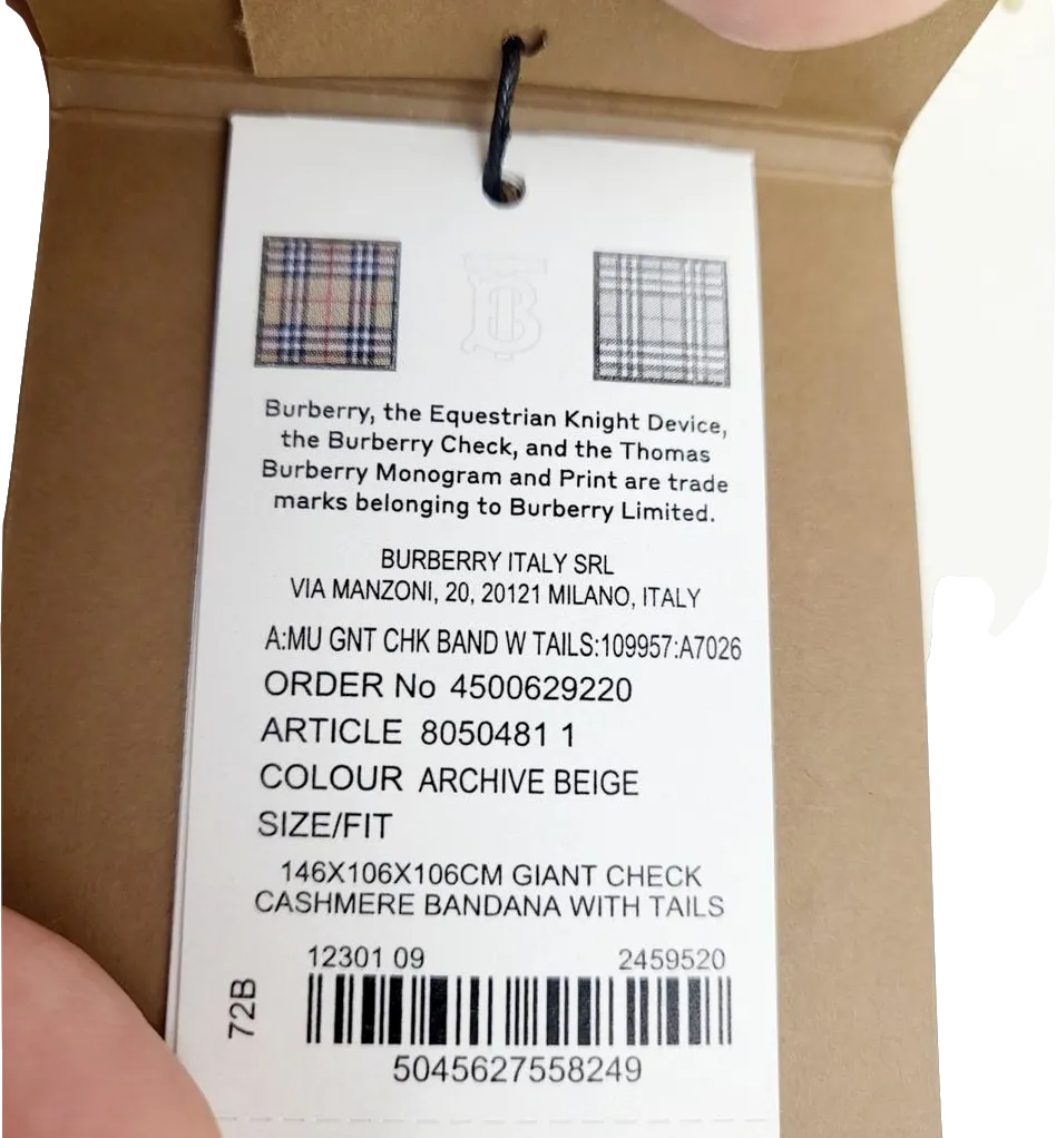 Burberry Beige 100% Cashmere Classic Check Scarf /Cape Leather Trim