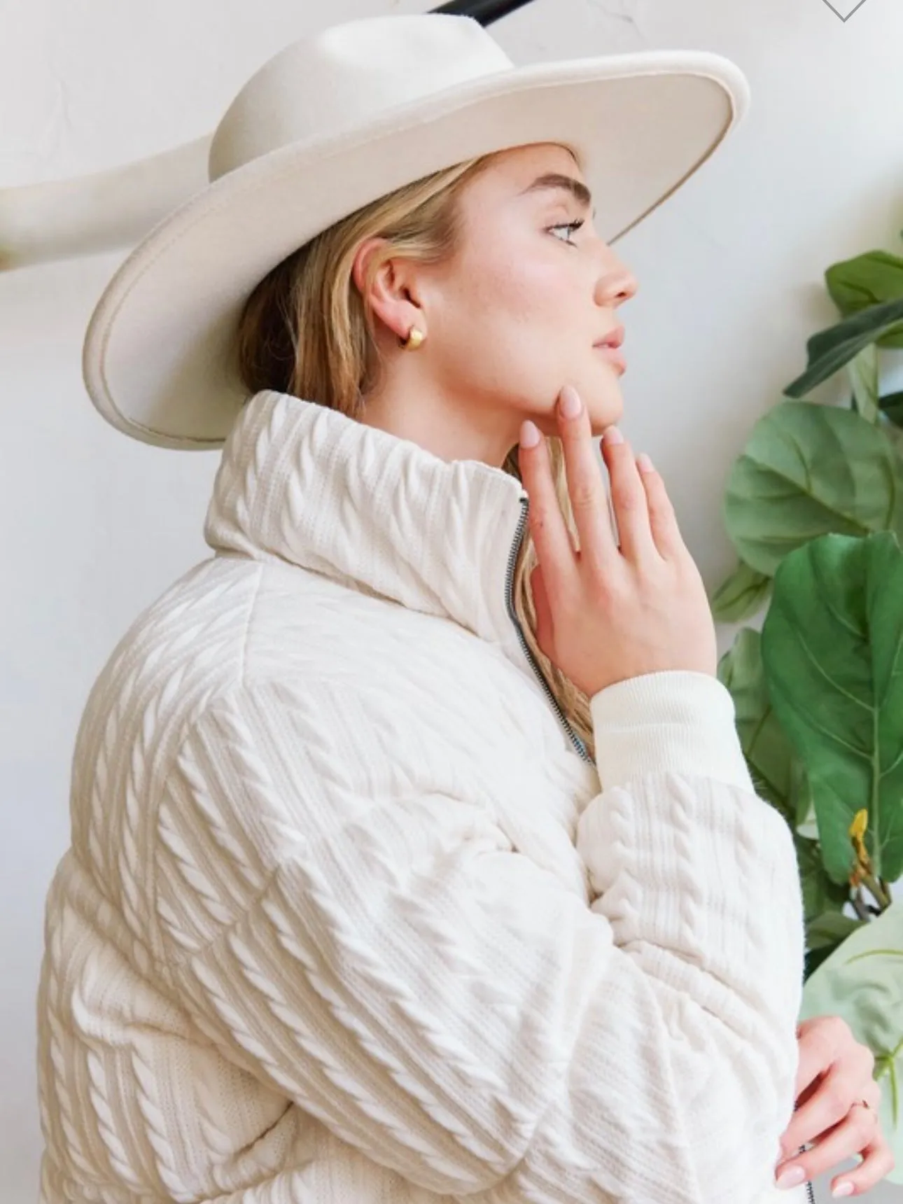 Cable Knit Puffer Jacket: Ivory
