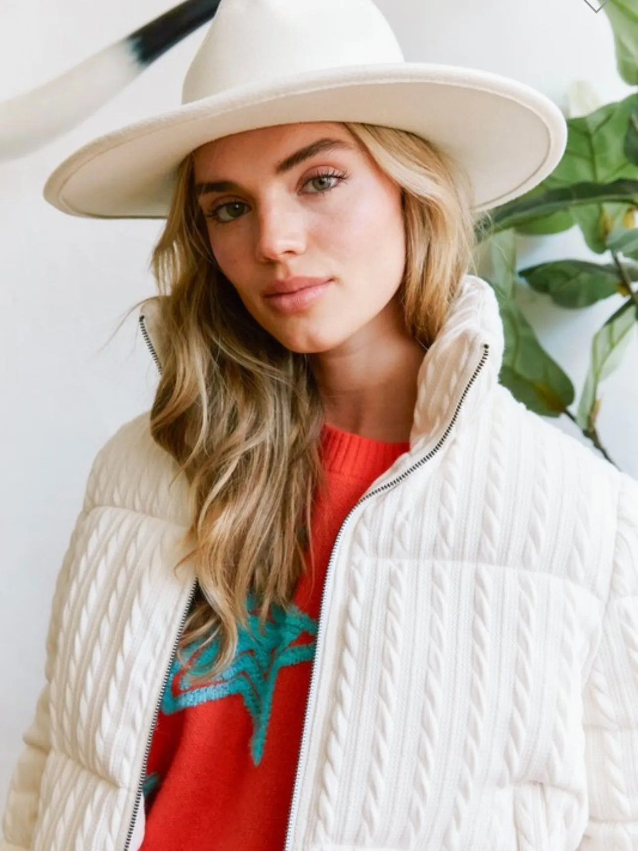 Cable Knit Puffer Jacket: Ivory