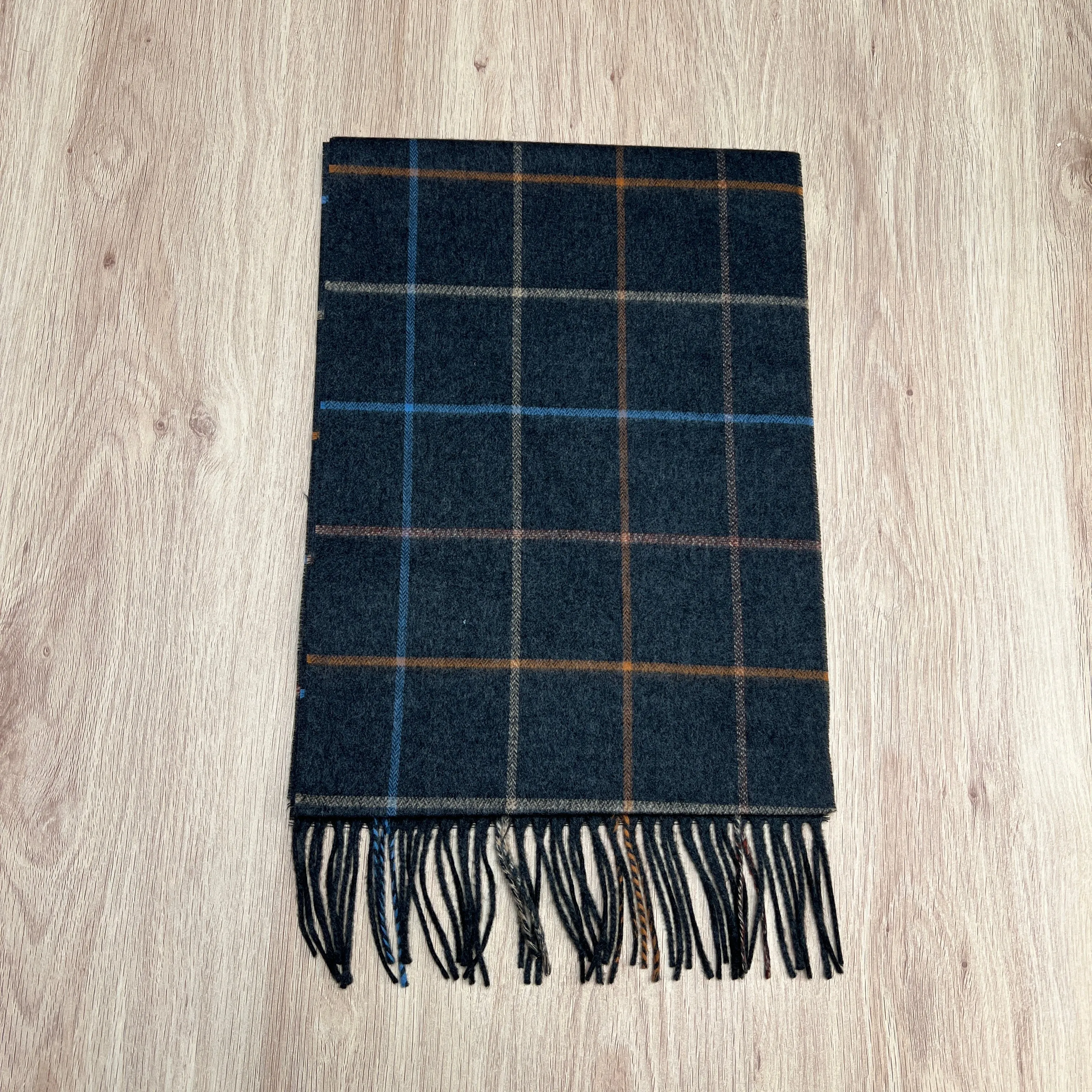 Cashmere blend scarf -charcoal with multi-colour checks
