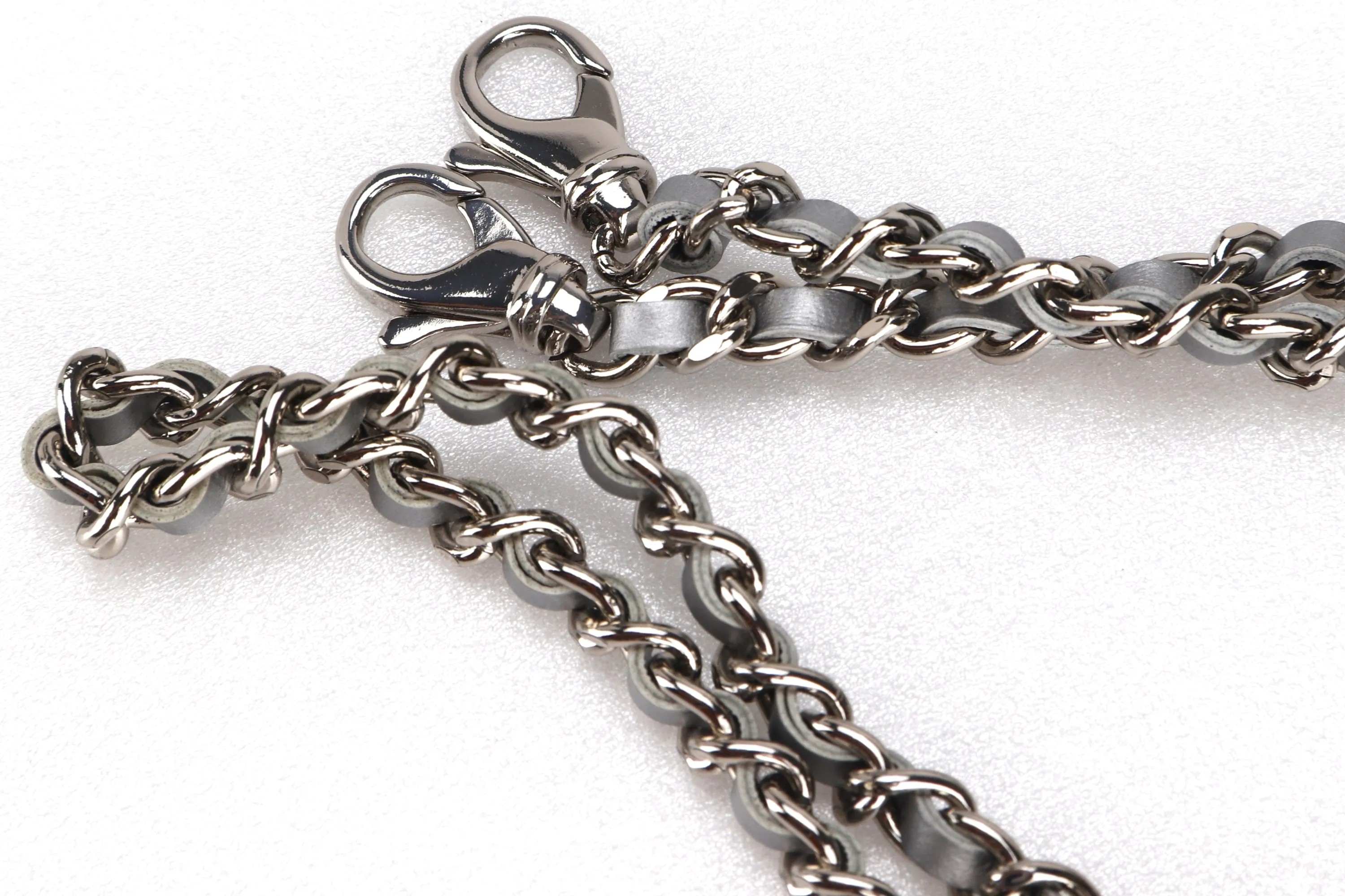 CHANEL LEATHER CHAIN BAG ACCESSORIES GREY SILVER HARDWARE