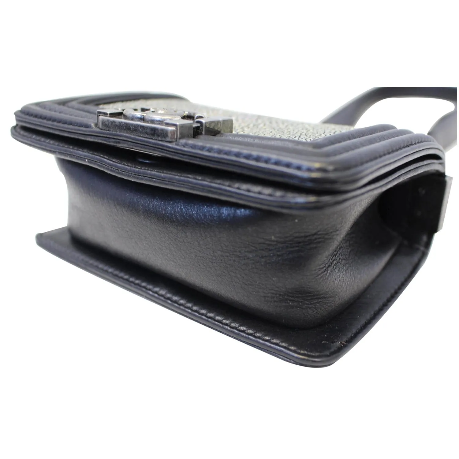 CHANEL Mini Boy Galuchat Stingray Flap Bag Black Silver