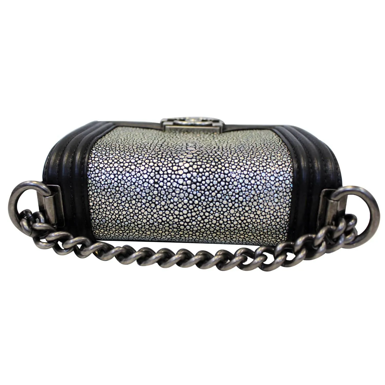CHANEL Mini Boy Galuchat Stingray Flap Bag Black Silver