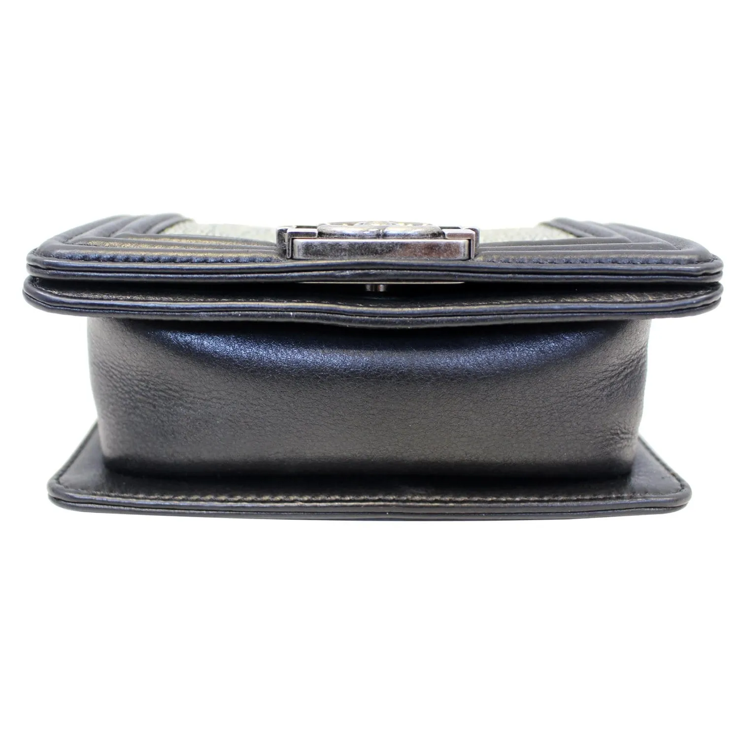 CHANEL Mini Boy Galuchat Stingray Flap Bag Black Silver