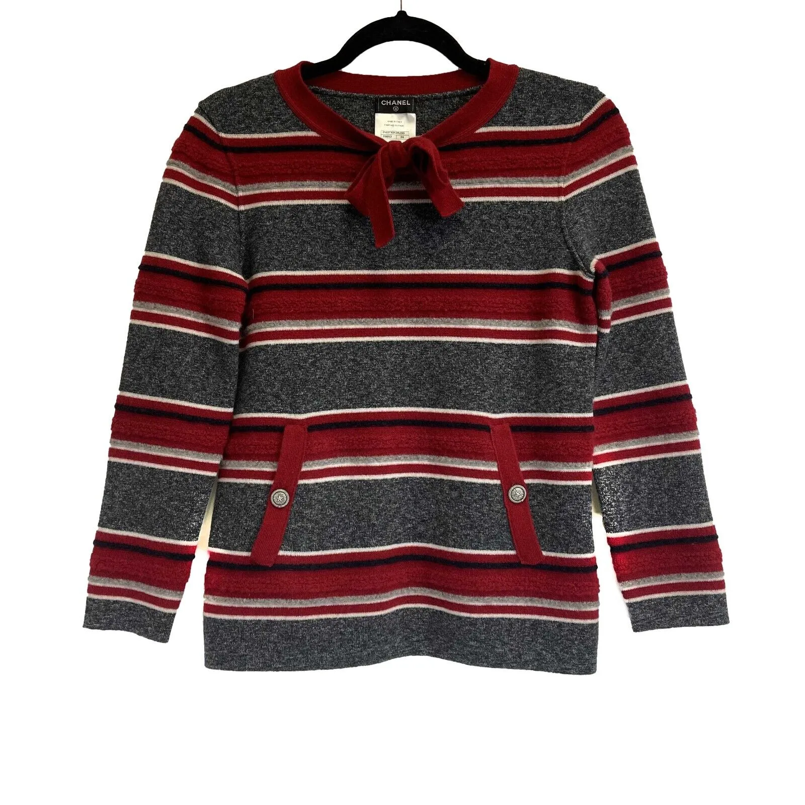 Chanel - Paris-Dallas Pullover Sweater - Gray,Red - 34/Size XS