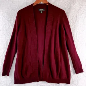 Charter Club Cashmere Luxury Cardigan Open Front Sweater Womens M Red Maroon Top