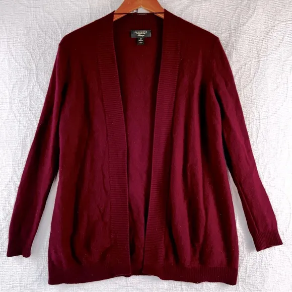 Charter Club Cashmere Luxury Cardigan Open Front Sweater Womens M Red Maroon Top