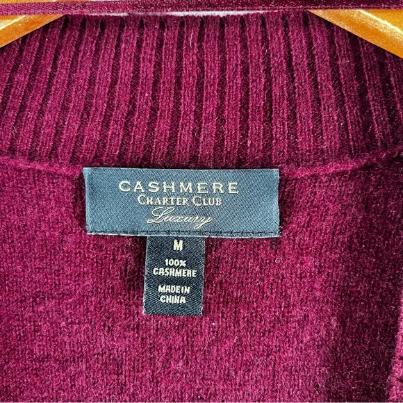 Charter Club Cashmere Luxury Cardigan Open Front Sweater Womens M Red Maroon Top