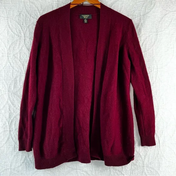 Charter Club Cashmere Luxury Cardigan Open Front Sweater Womens M Red Maroon Top