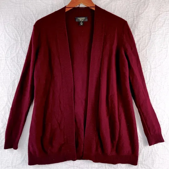 Charter Club Cashmere Luxury Cardigan Open Front Sweater Womens M Red Maroon Top