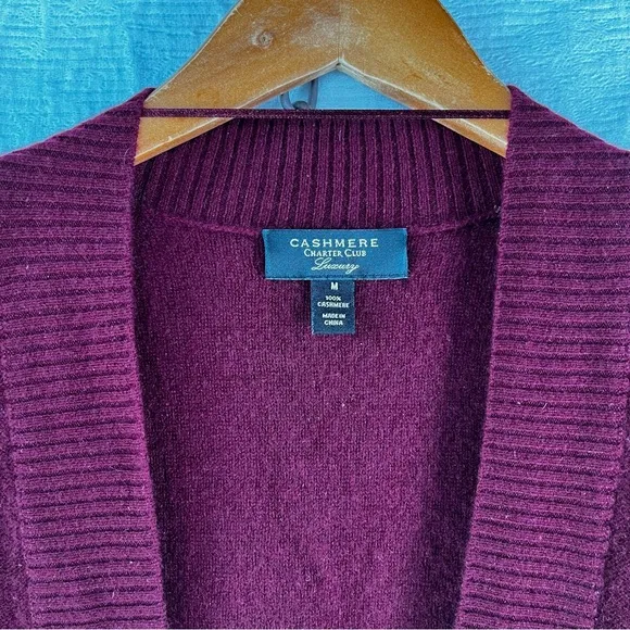 Charter Club Cashmere Luxury Cardigan Open Front Sweater Womens M Red Maroon Top