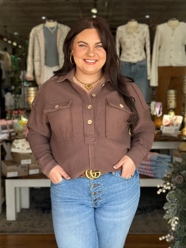 Chocolate Collared Button Sweatshirt