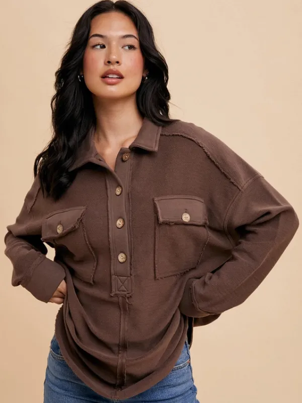 Chocolate Collared Button Sweatshirt