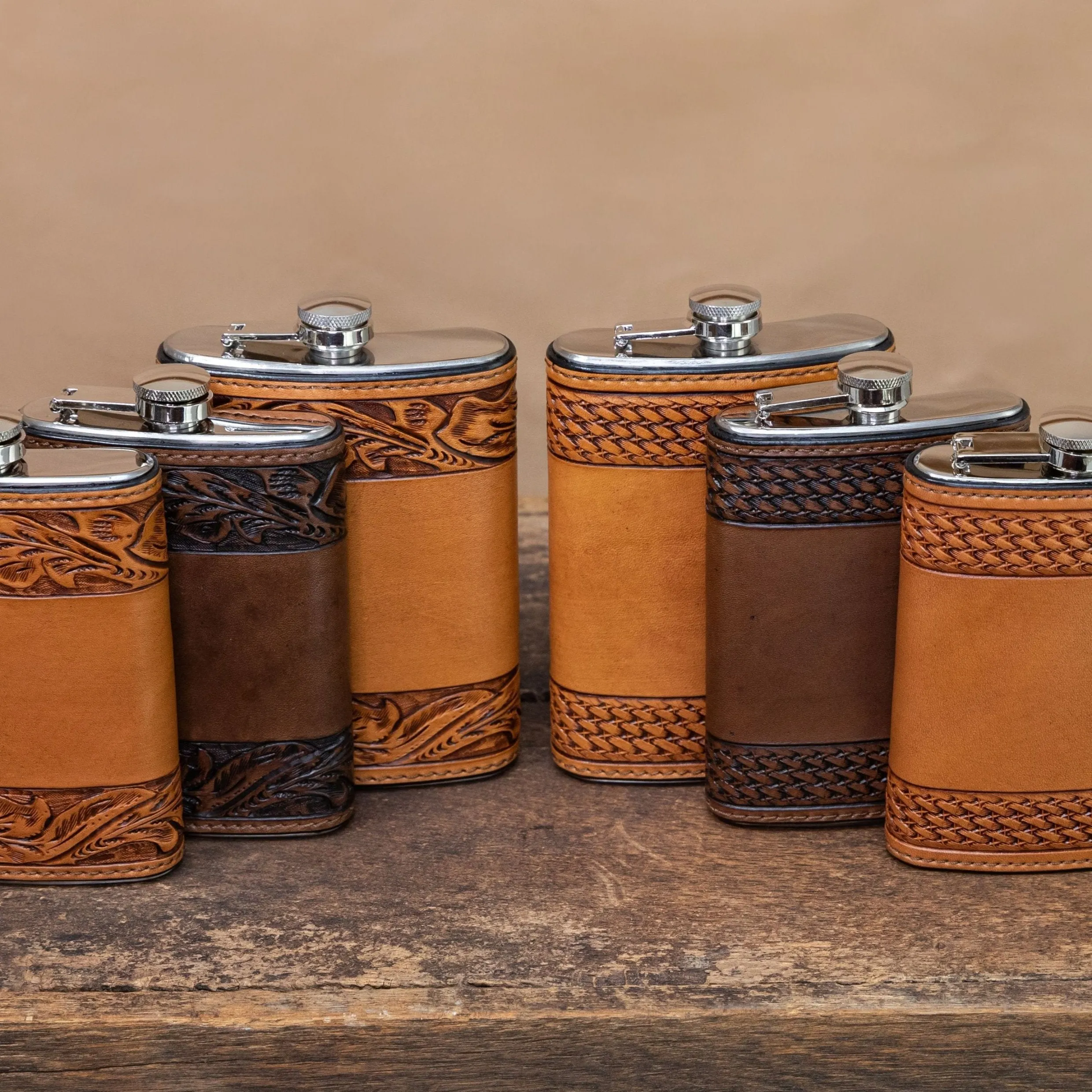 Chocolate Tooled Basket Weave Flask