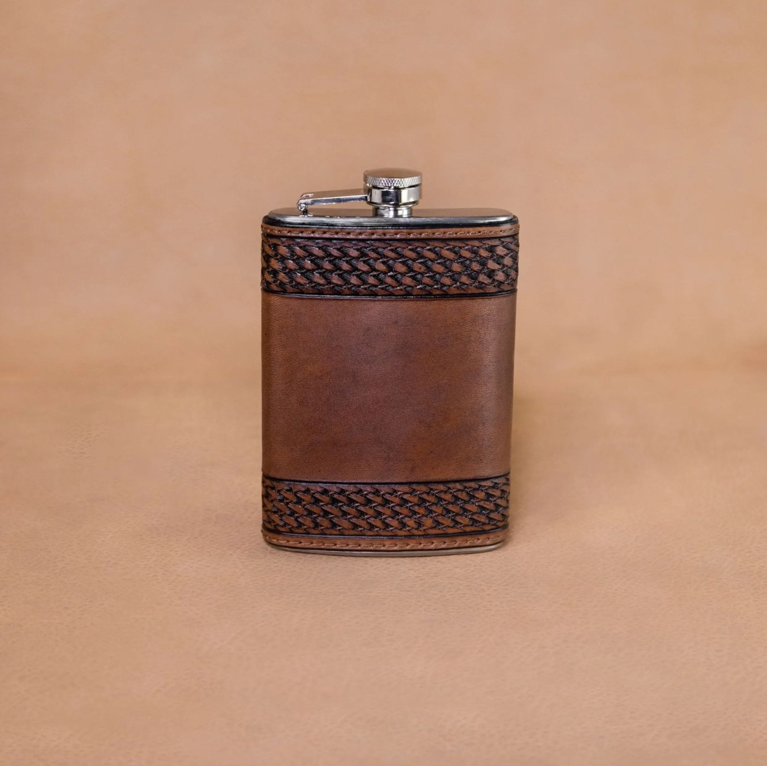 Chocolate Tooled Basket Weave Flask