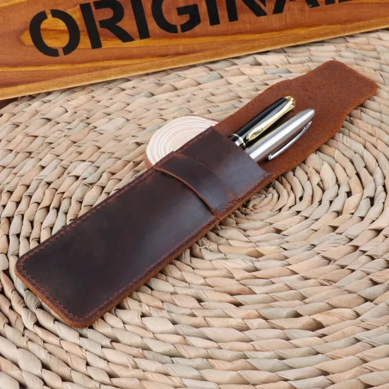 CHRISTIANARTBAG Vintage Leather Pen Case - Handcrafted Cowhide Pencil Bag for Travel Journal Accessories, Fountain Pen Holder
