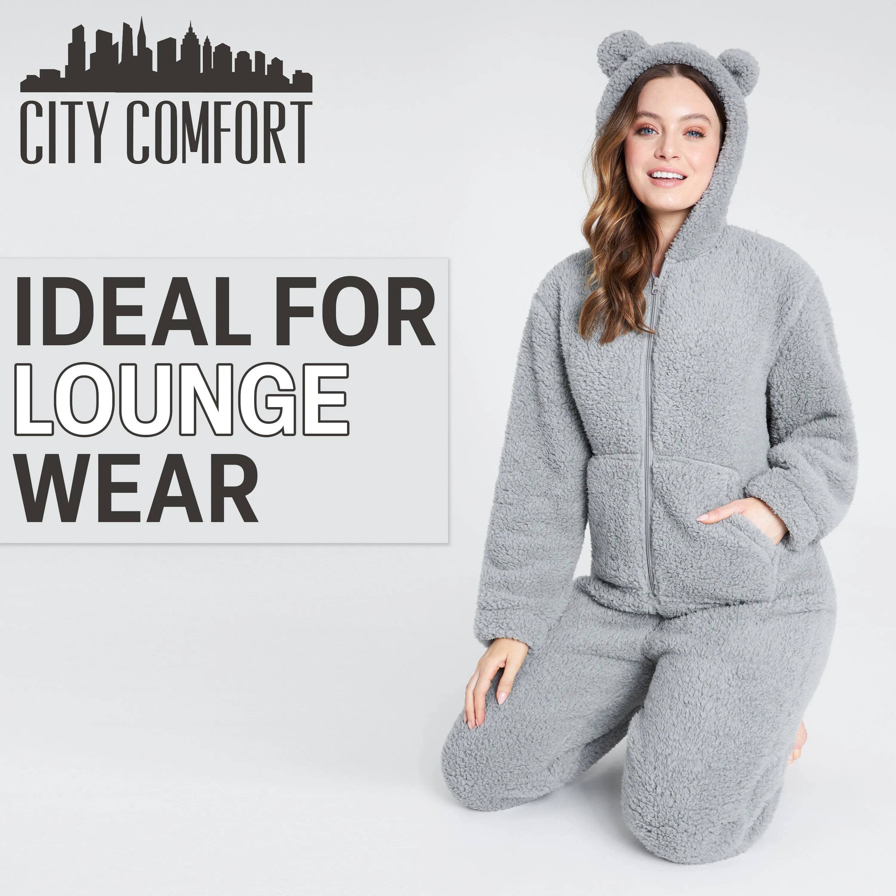 CityComfort Onesies for Women, Teddy Fleece Onesie, Warm Fluffy Loungewear