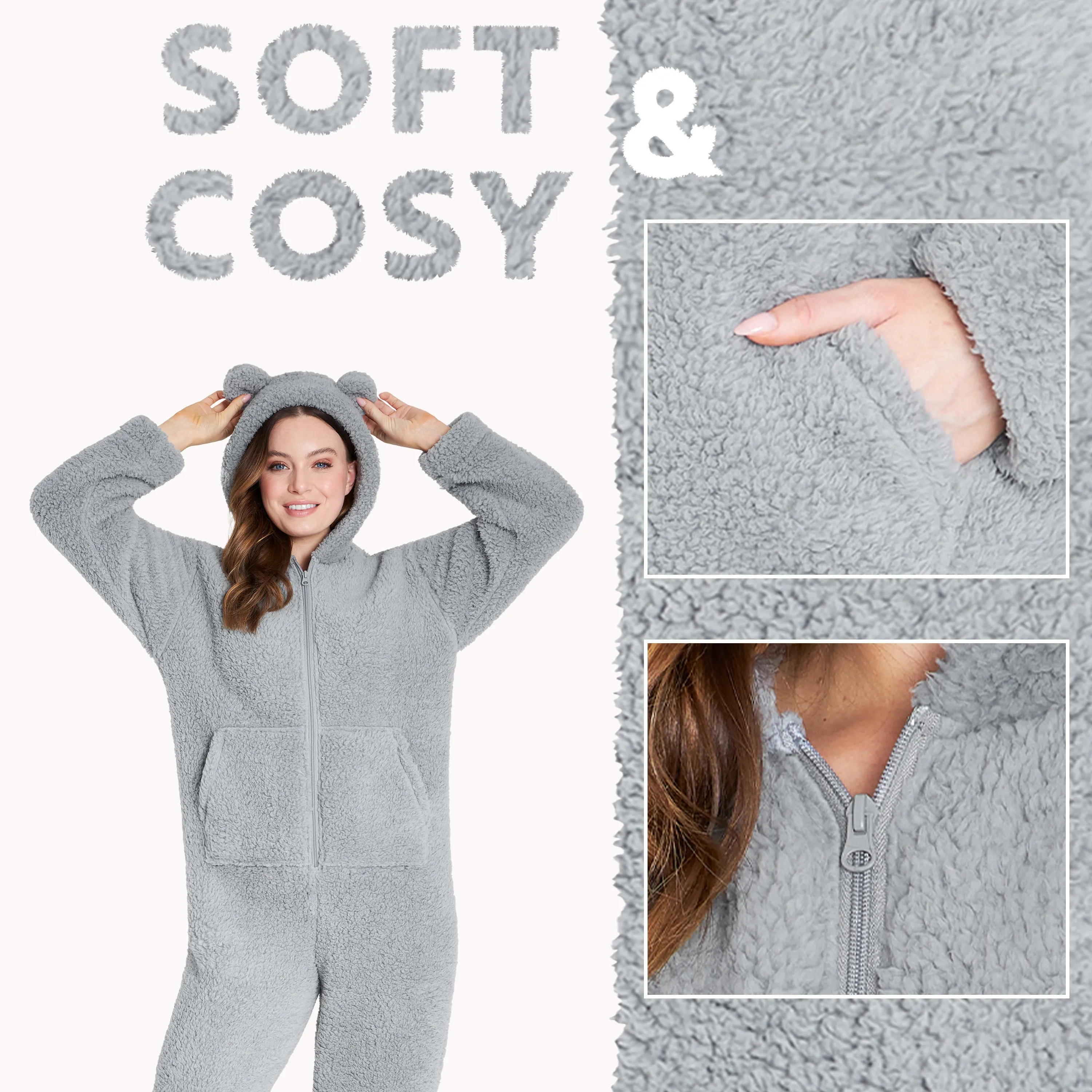 CityComfort Onesies for Women, Teddy Fleece Onesie, Warm Fluffy Loungewear