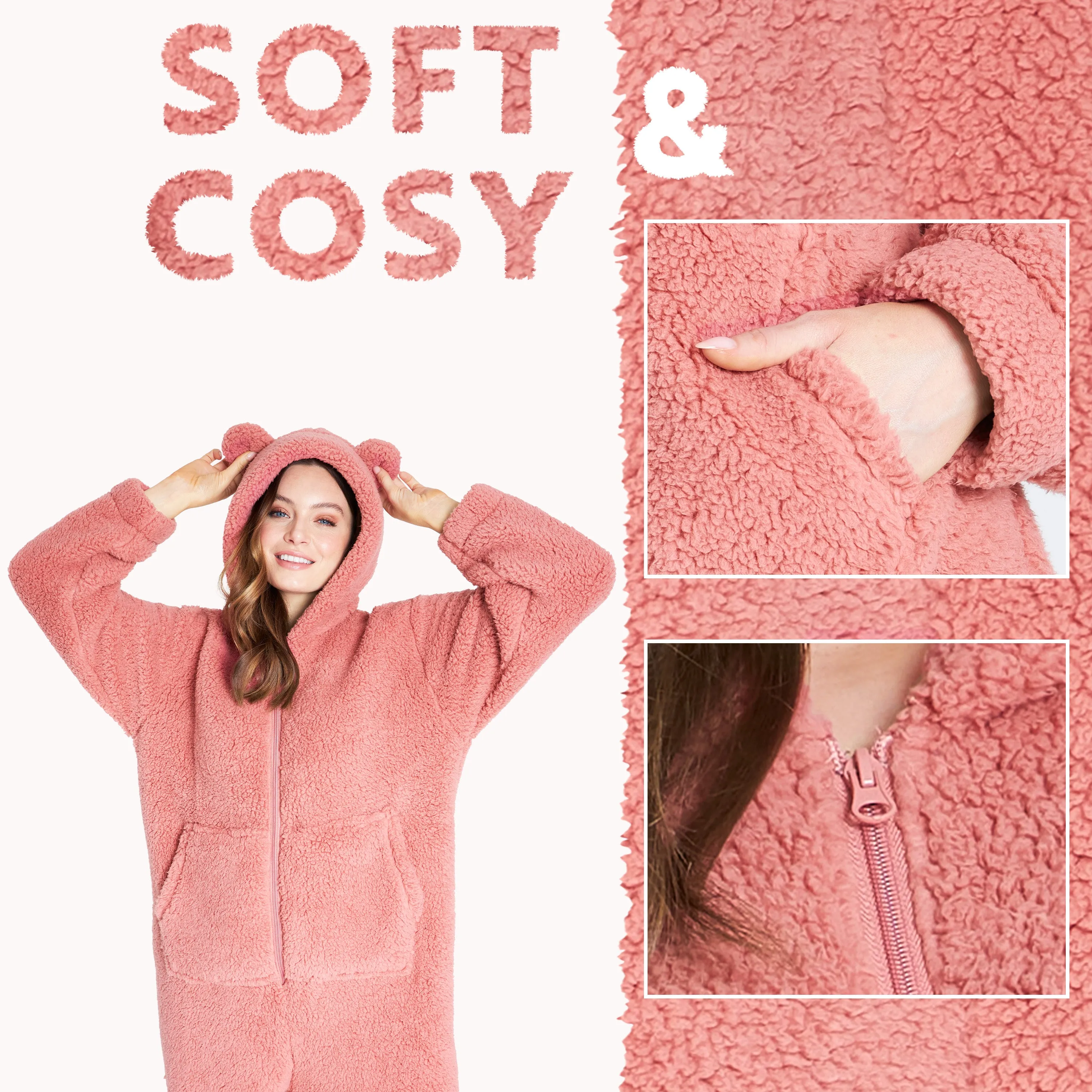CityComfort Onesies for Women, Teddy Fleece Onesie, Warm Fluffy Loungewear