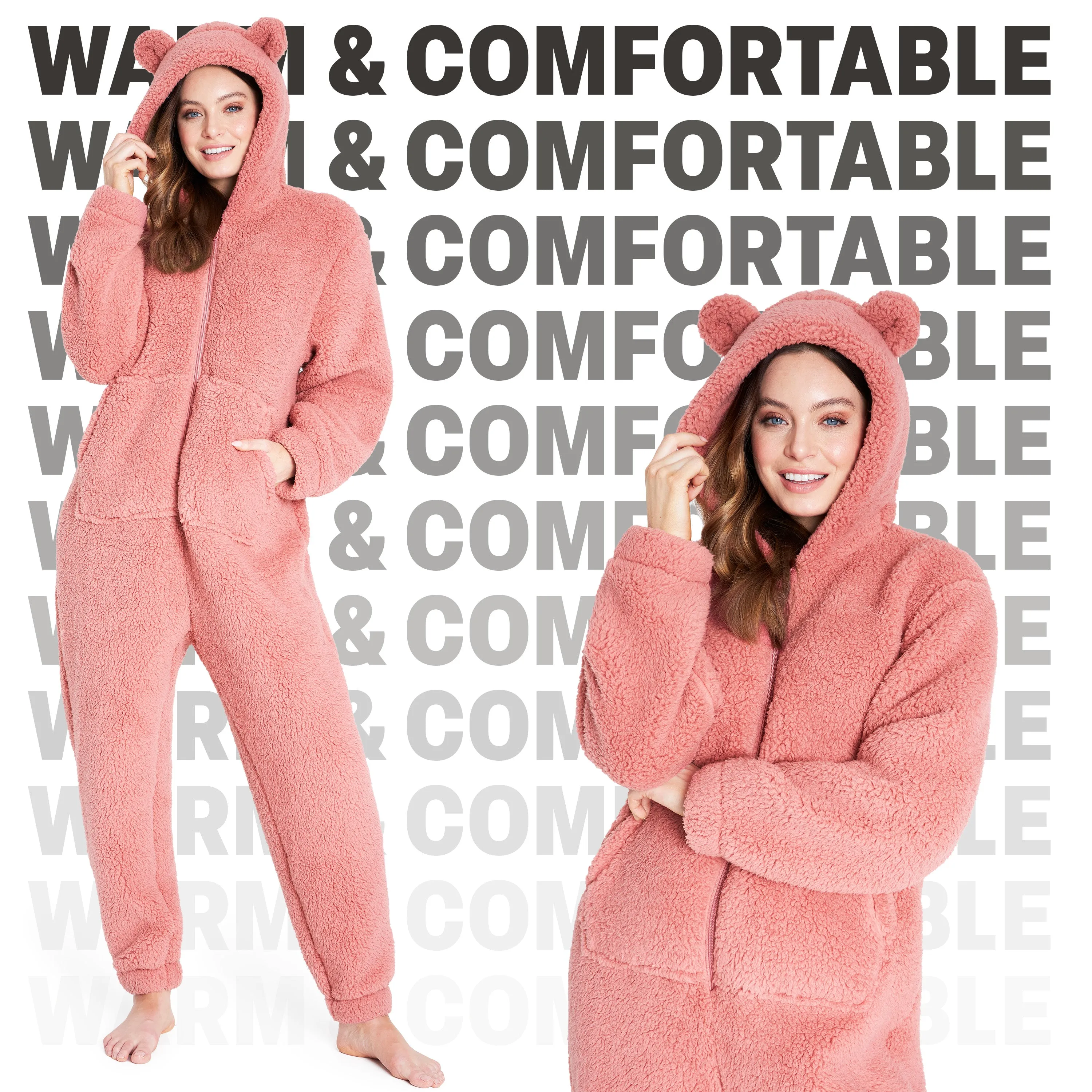 CityComfort Onesies for Women, Teddy Fleece Onesie, Warm Fluffy Loungewear