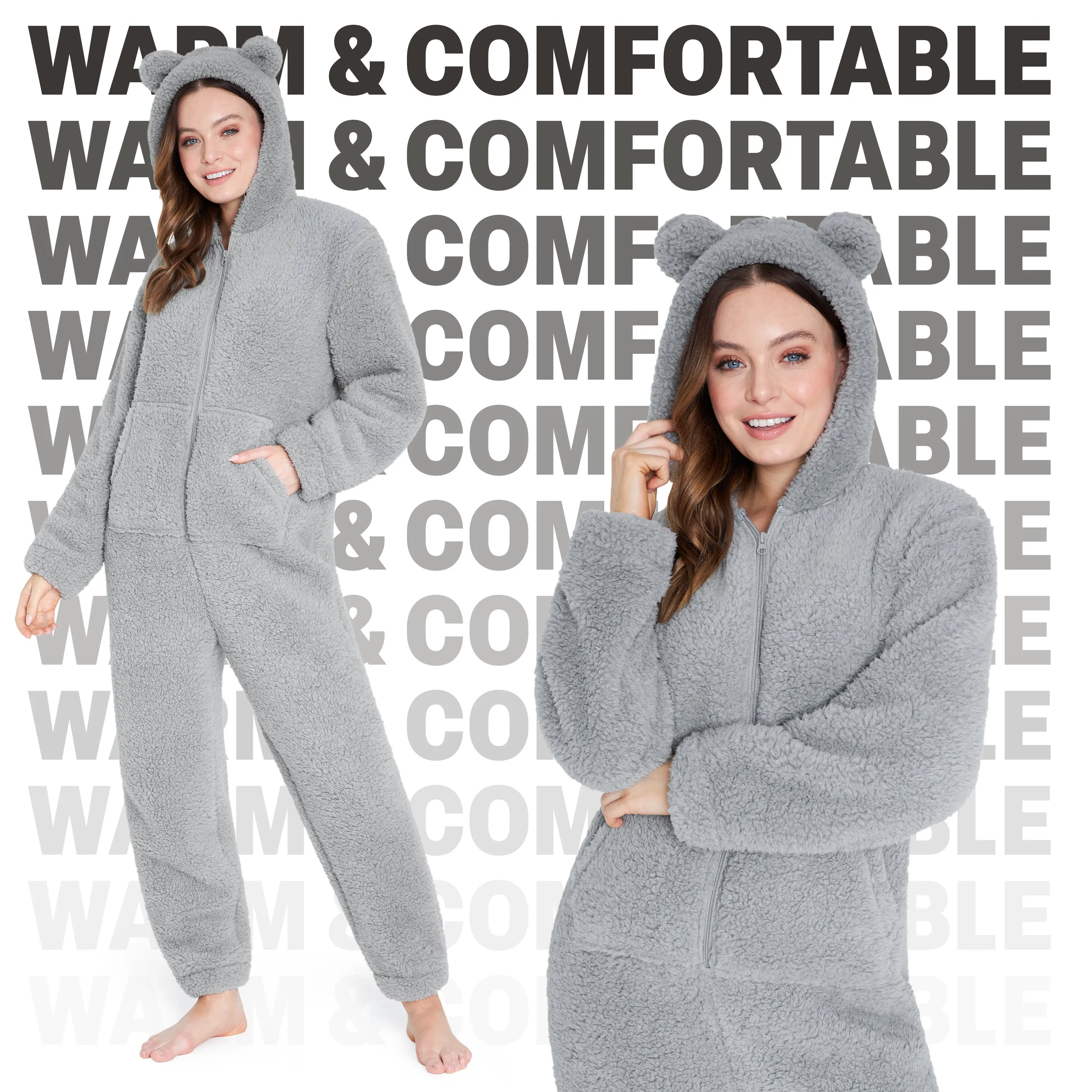 CityComfort Onesies for Women, Teddy Fleece Onesie, Warm Fluffy Loungewear