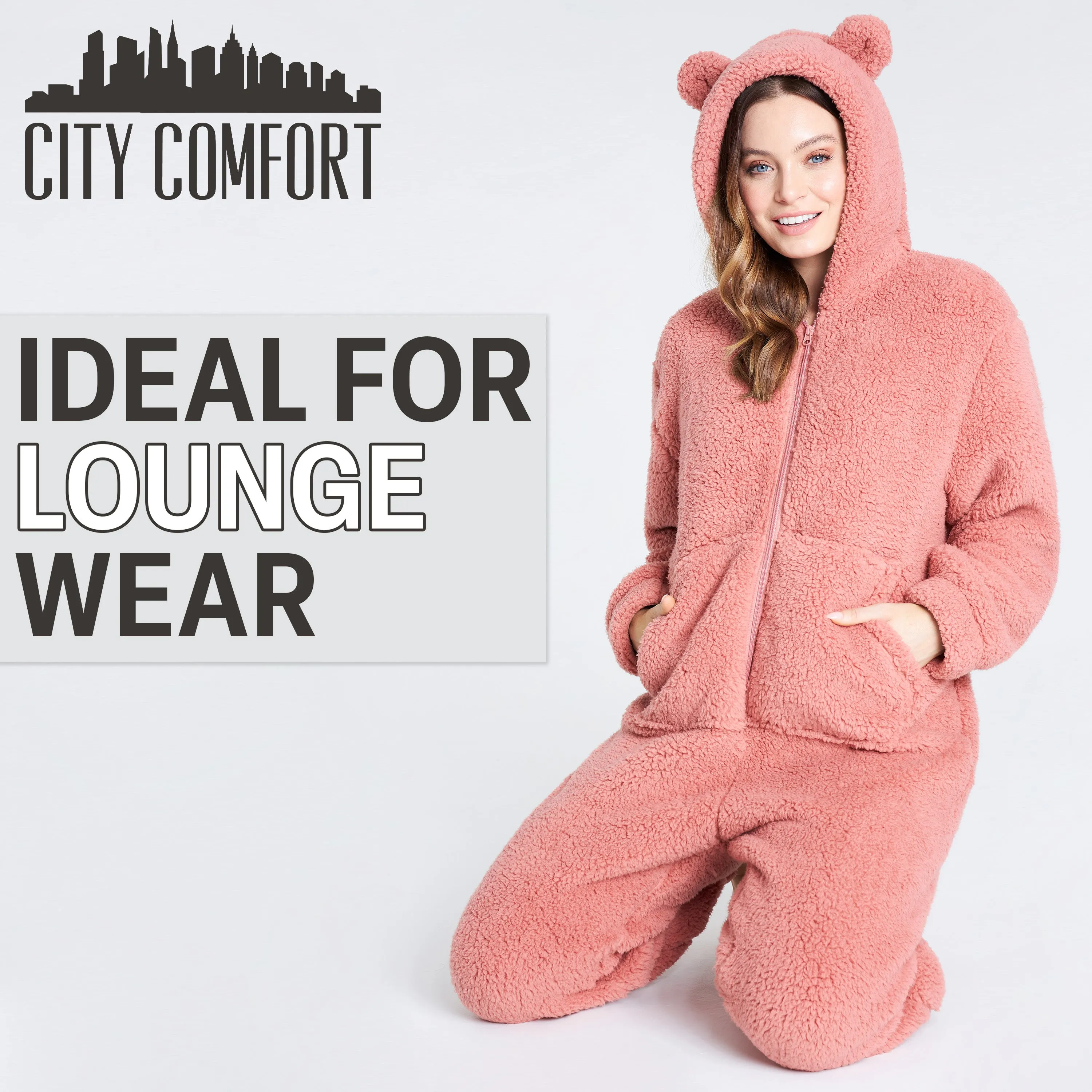 CityComfort Onesies for Women, Teddy Fleece Onesie, Warm Fluffy Loungewear