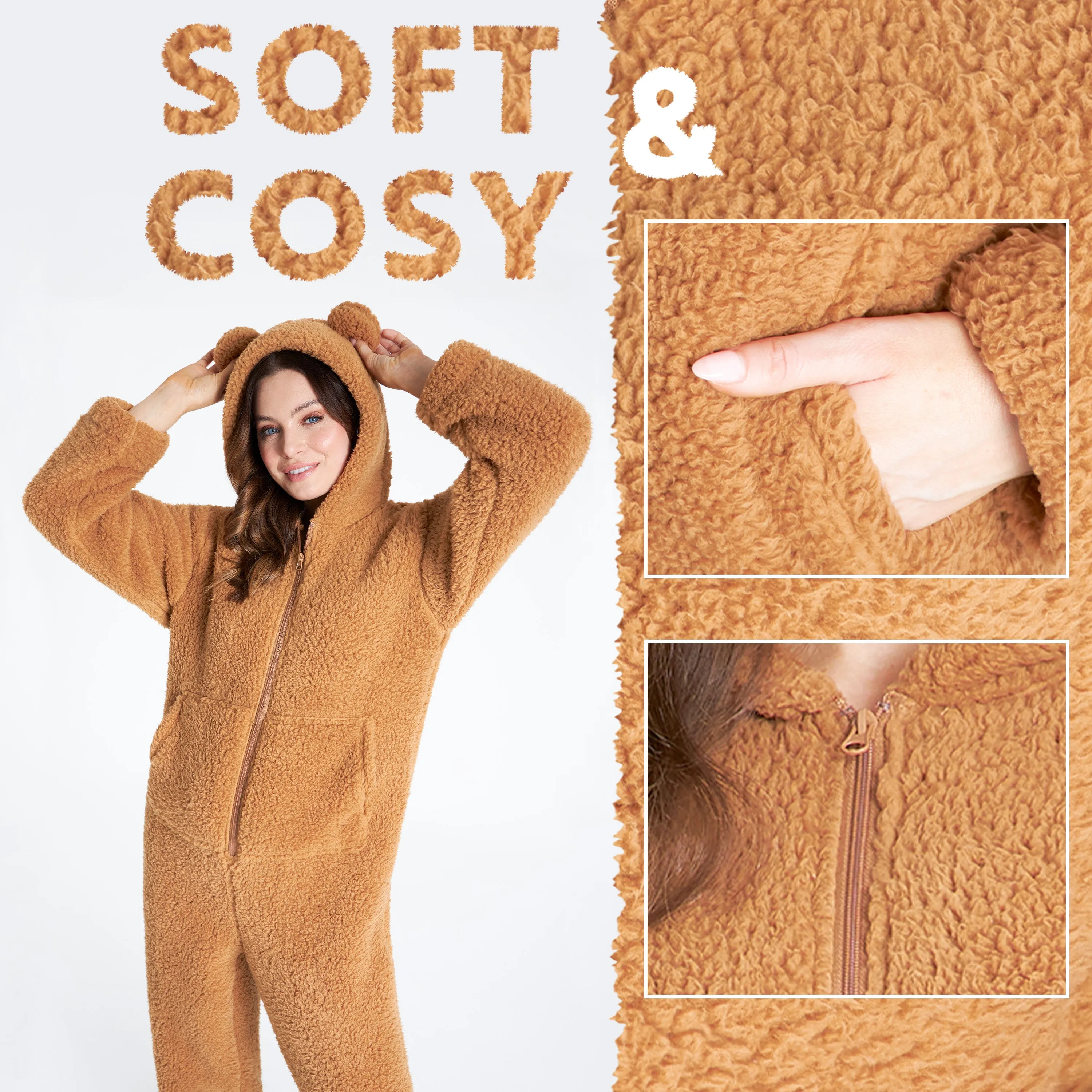 CityComfort Onesies for Women, Teddy Fleece Onesie, Warm Fluffy Loungewear