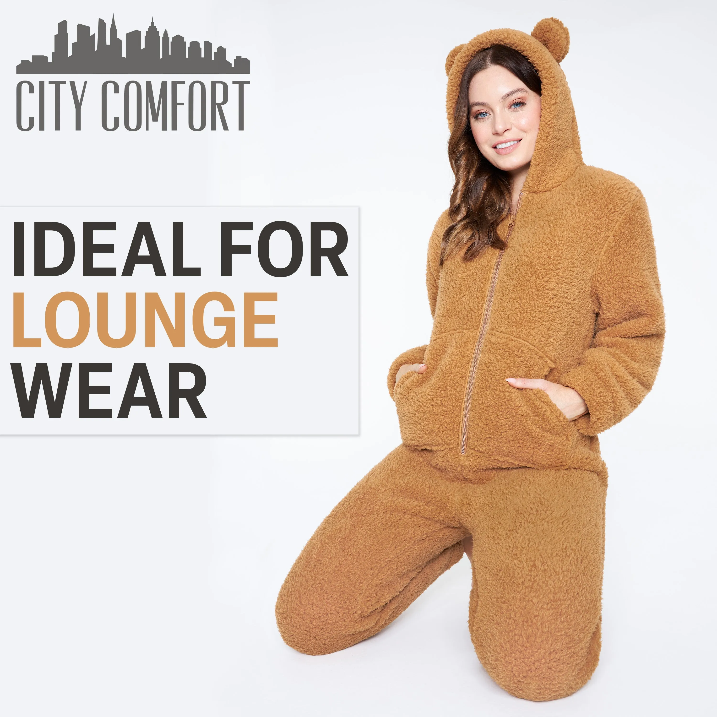 CityComfort Onesies for Women, Teddy Fleece Onesie, Warm Fluffy Loungewear
