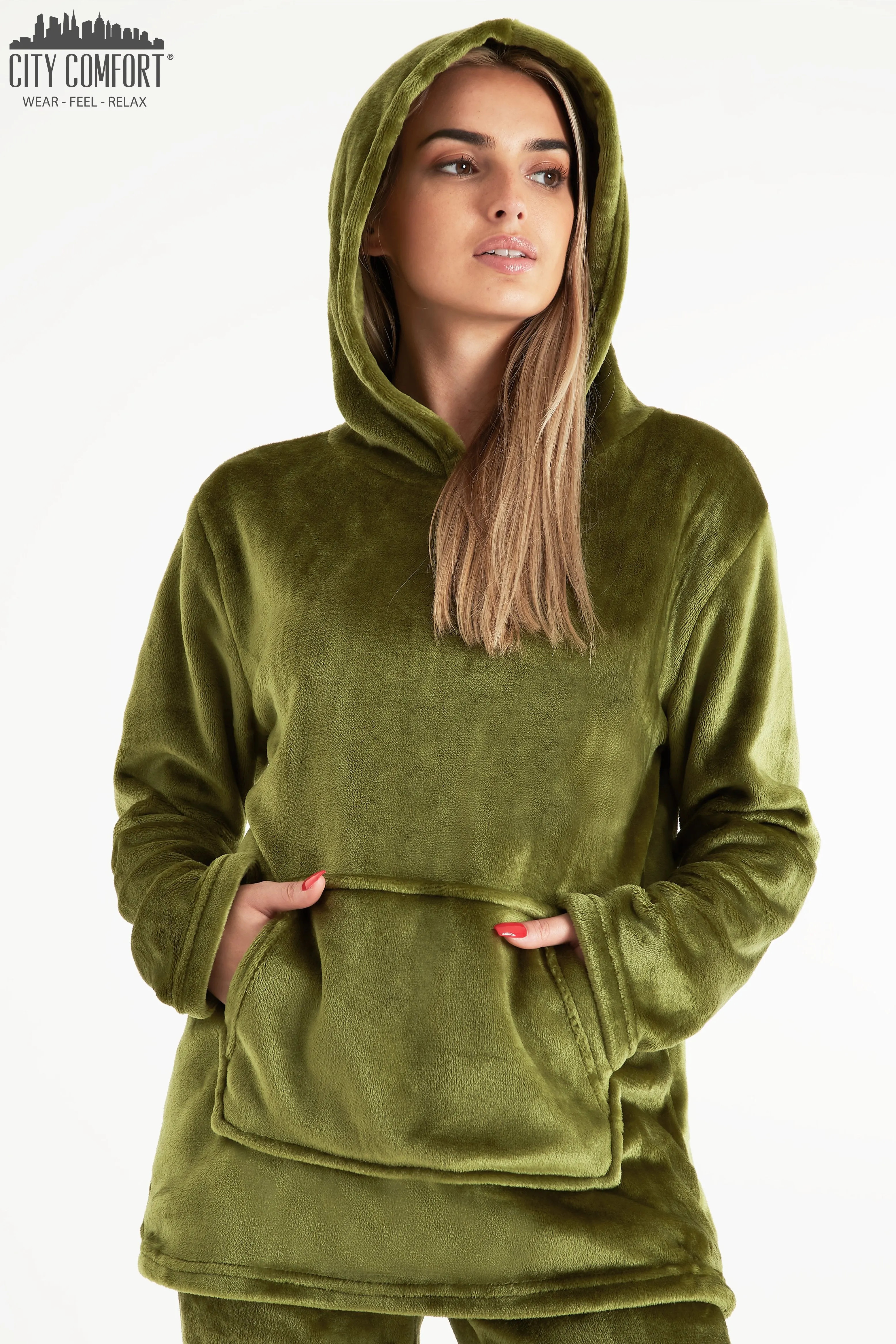 CityComfort Pyjamas Set for Women and Teens Fleece Hooded Long PJs Warm Loungewear Fluffy Nightwear Soft Cosy Sleepwear Gifts for Her