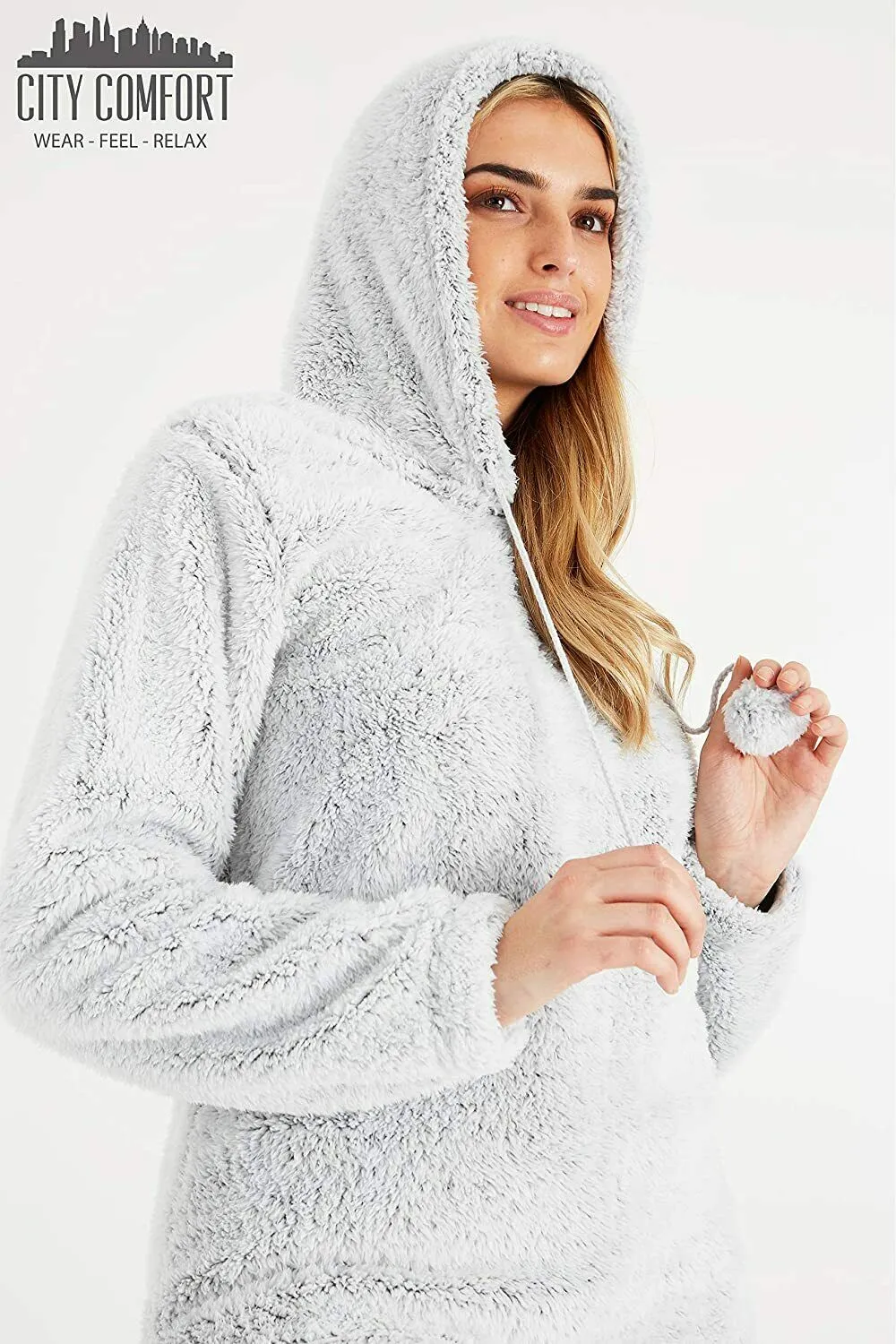 CityComfort Pyjamas Set for Women and Teens Fleece Hooded Long PJs Warm Loungewear Fluffy Nightwear Soft Cosy Sleepwear Gifts for Her