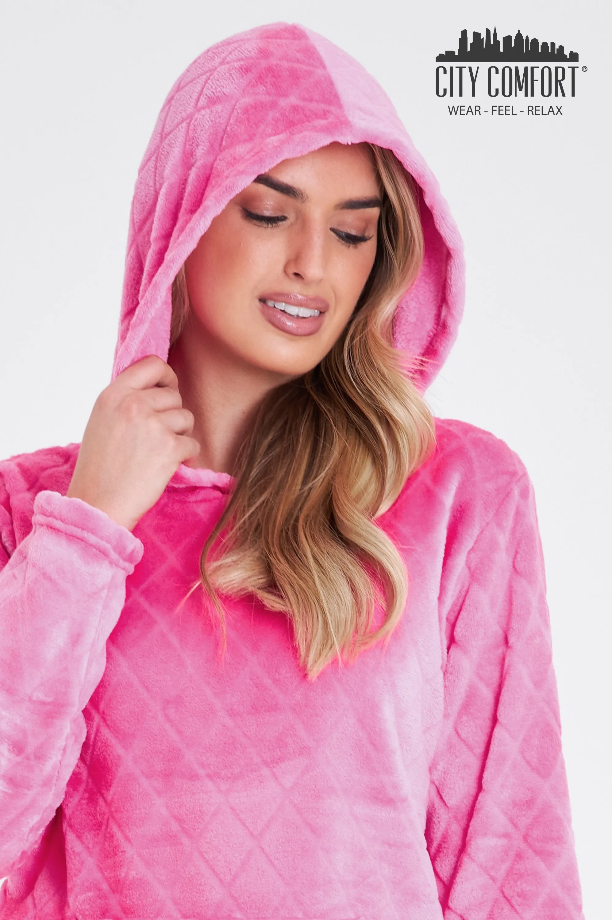 CityComfort Pyjamas Set for Women and Teens Fleece Hooded Long PJs Warm Loungewear Fluffy Nightwear Soft Cosy Sleepwear Gifts for Her