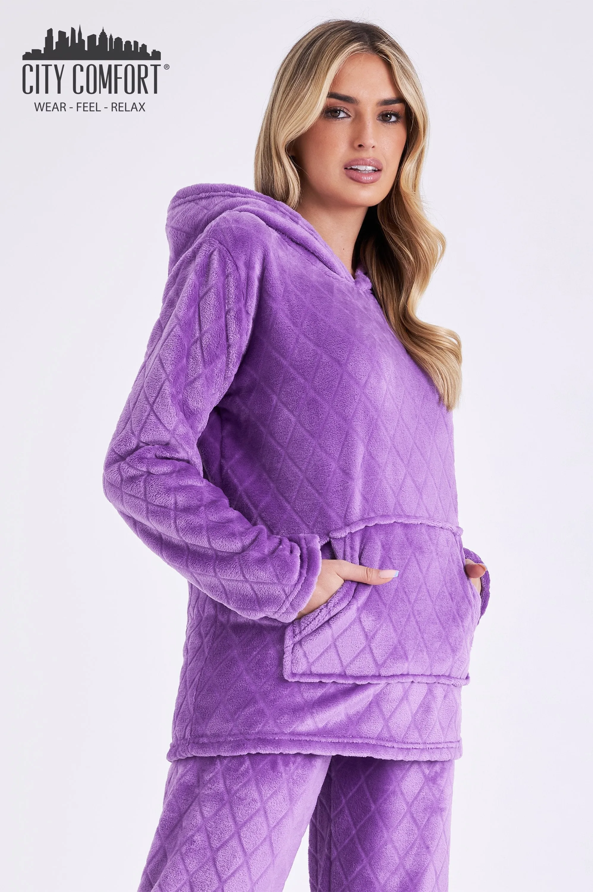 CityComfort Pyjamas Set for Women and Teens Fleece Hooded Long PJs Warm Loungewear Fluffy Nightwear Soft Cosy Sleepwear Gifts for Her