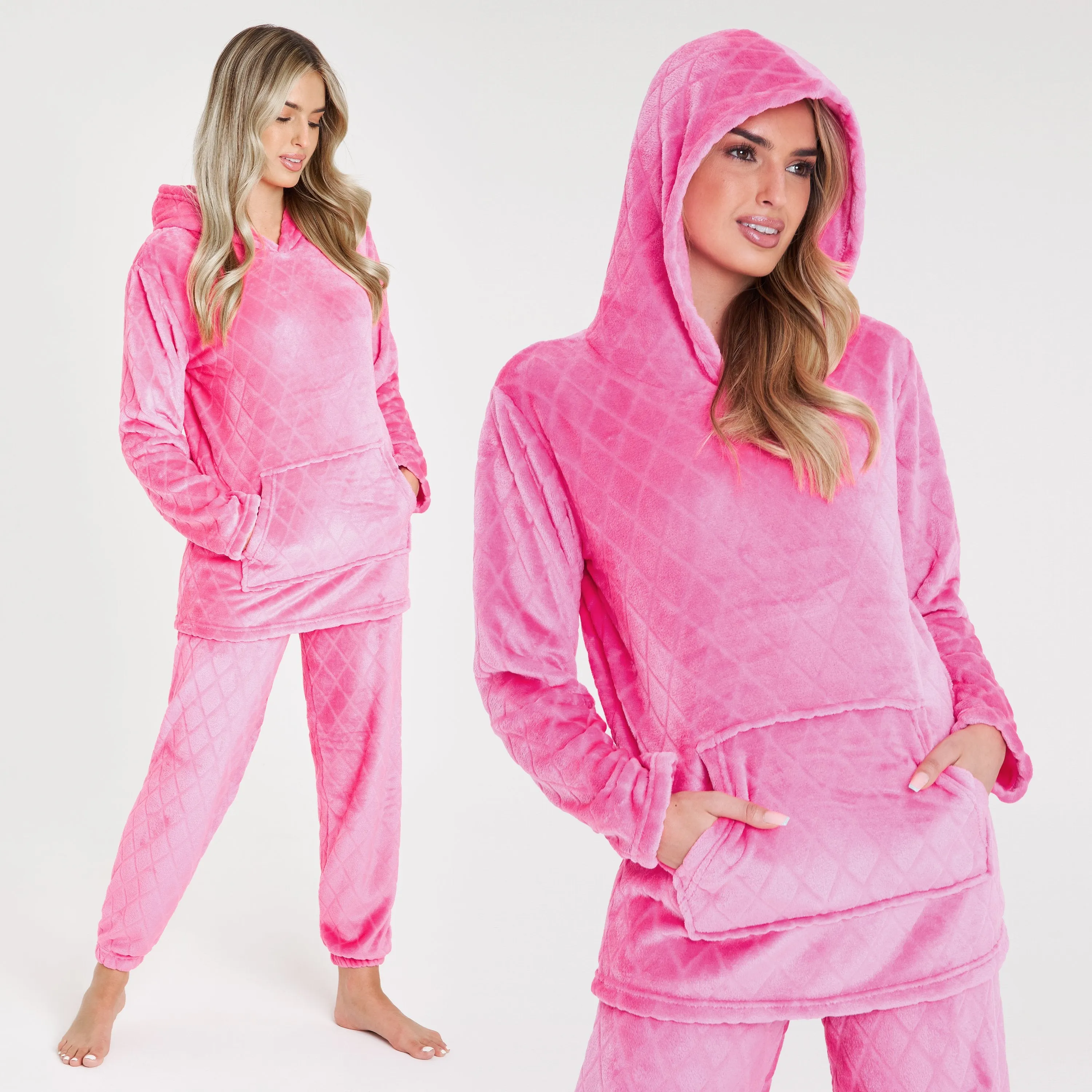 CityComfort Pyjamas Set for Women and Teens Fleece Hooded Long PJs Warm Loungewear Fluffy Nightwear Soft Cosy Sleepwear Gifts for Her