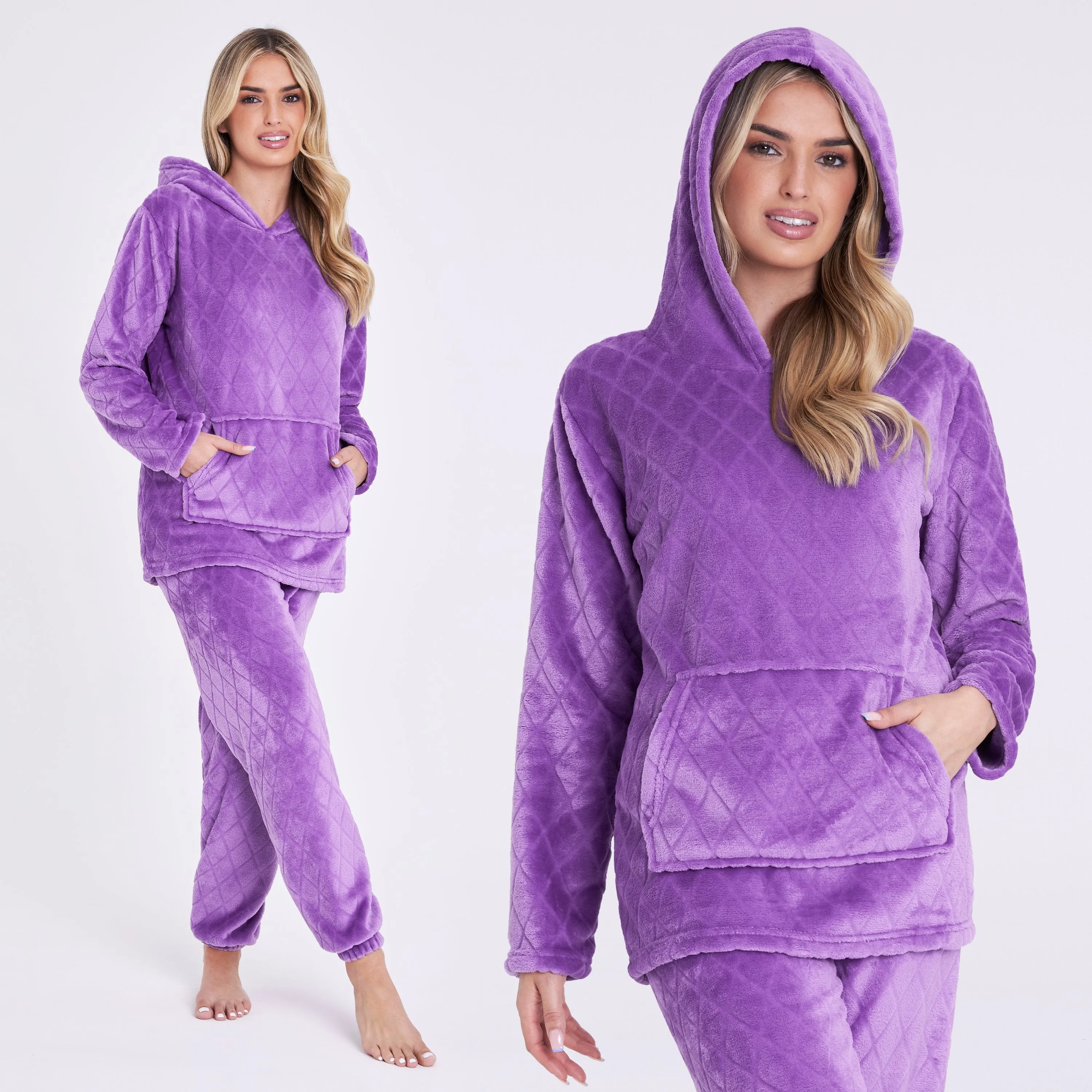 CityComfort Pyjamas Set for Women and Teens Fleece Hooded Long PJs Warm Loungewear Fluffy Nightwear Soft Cosy Sleepwear Gifts for Her