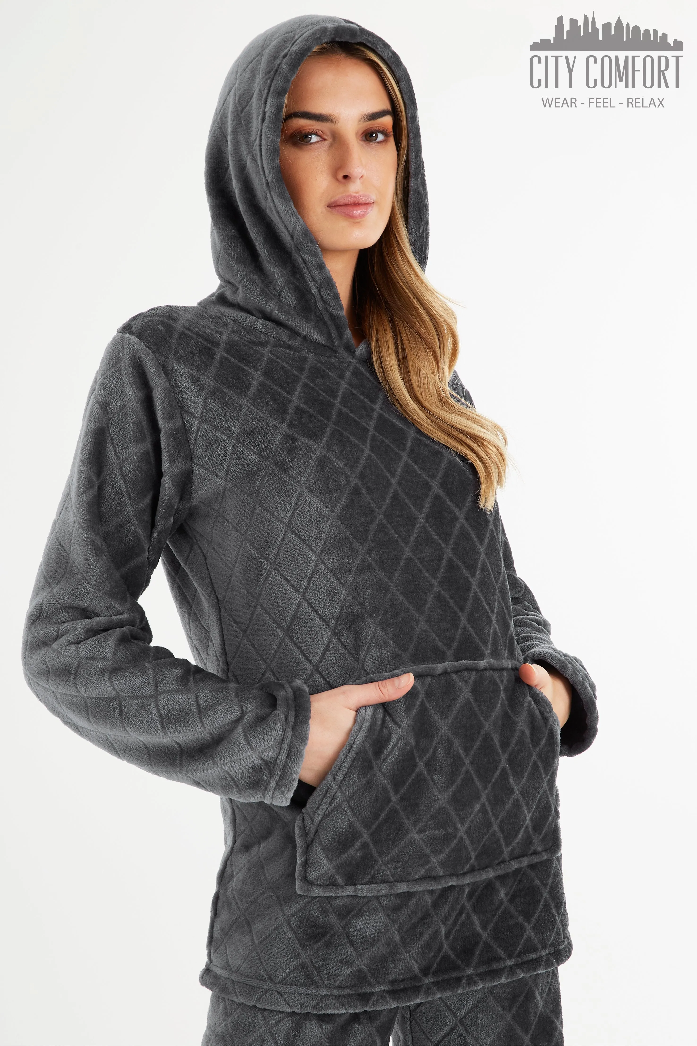CityComfort Pyjamas Set for Women and Teens Fleece Hooded Long PJs Warm Loungewear Fluffy Nightwear Soft Cosy Sleepwear Gifts for Her