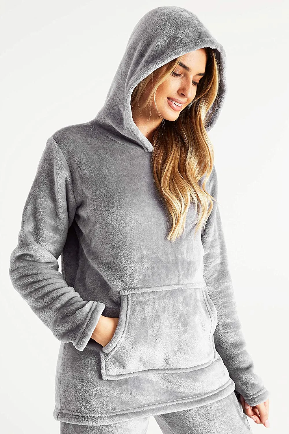 CityComfort Pyjamas Set for Women and Teens Fleece Hooded Long PJs Warm Loungewear Fluffy Nightwear Soft Cosy Sleepwear Gifts for Her