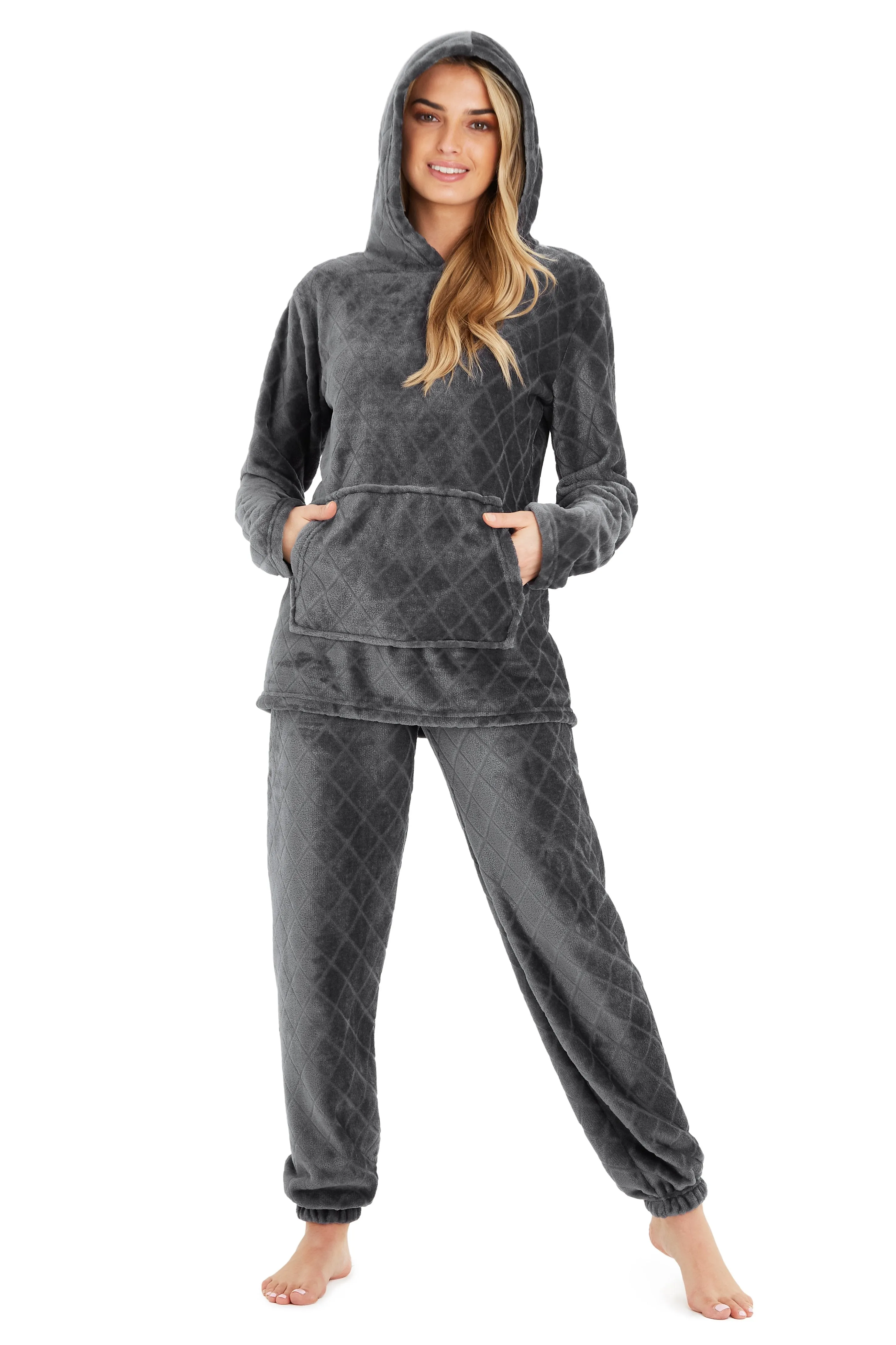 CityComfort Pyjamas Set for Women and Teens Fleece Hooded Long PJs Warm Loungewear Fluffy Nightwear Soft Cosy Sleepwear Gifts for Her