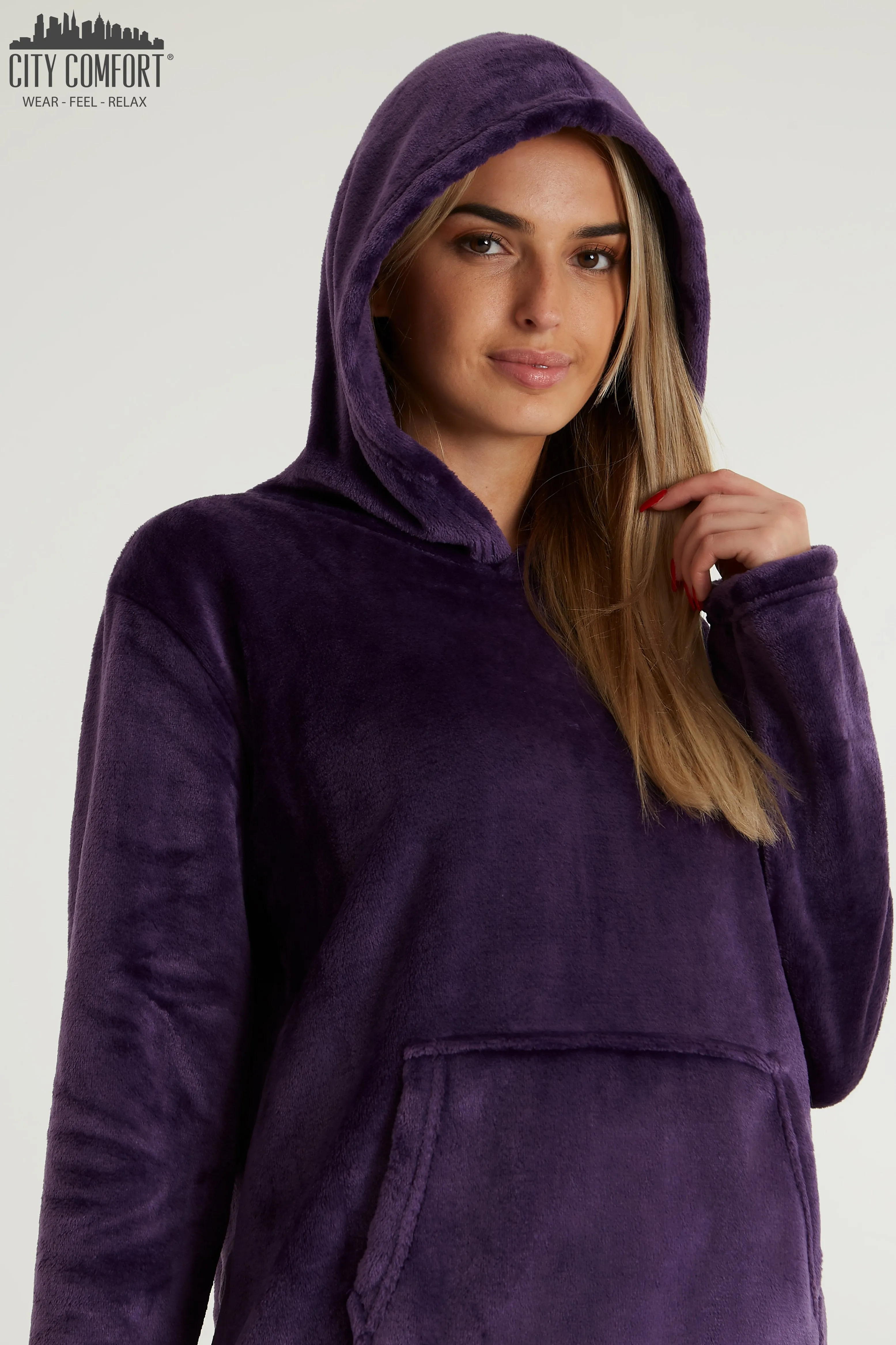 CityComfort Pyjamas Set for Women and Teens Fleece Hooded Long PJs Warm Loungewear Fluffy Nightwear Soft Cosy Sleepwear Gifts for Her