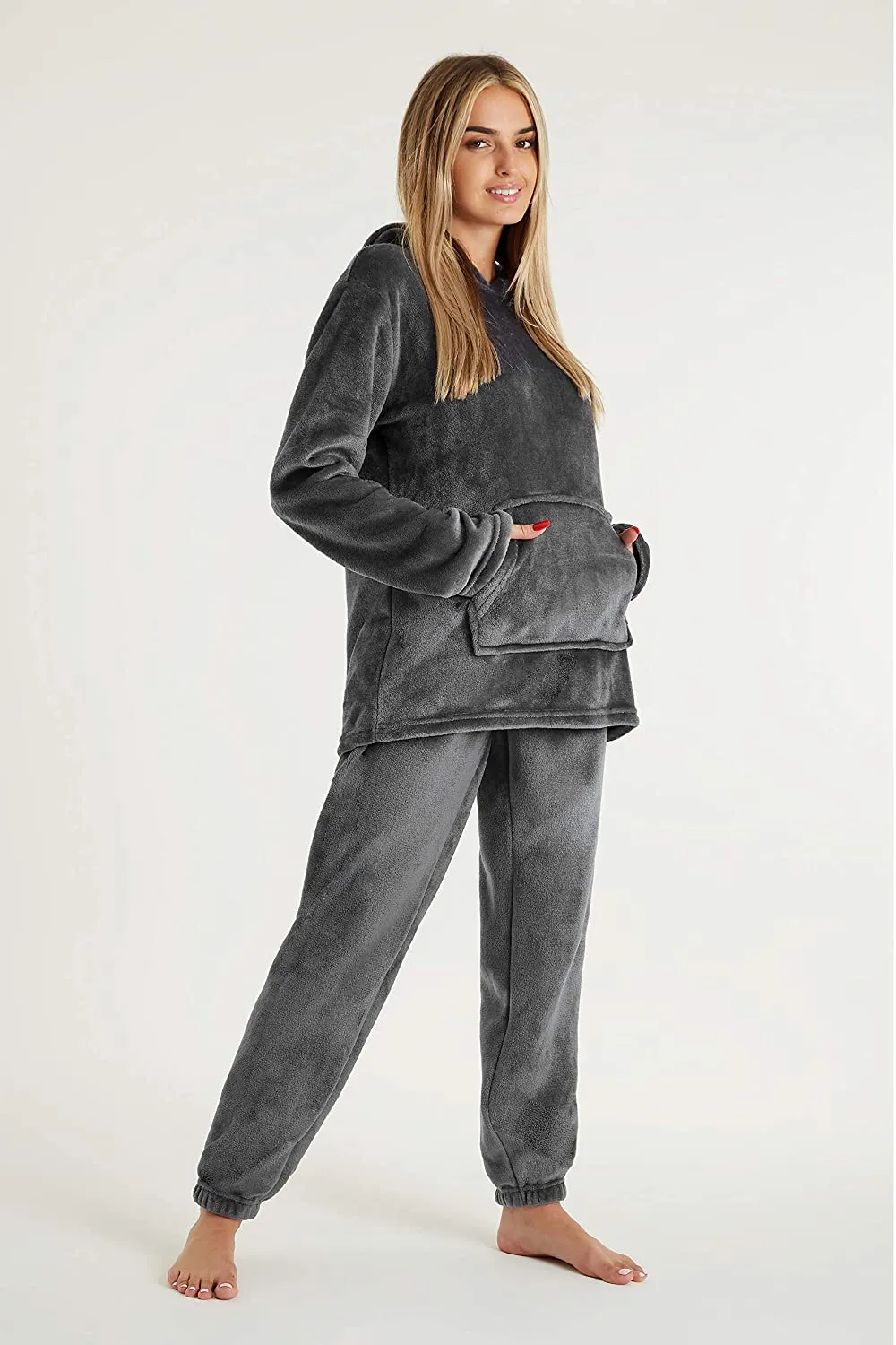 CityComfort Pyjamas Set for Women and Teens Fleece Hooded Long PJs Warm Loungewear Fluffy Nightwear Soft Cosy Sleepwear Gifts for Her